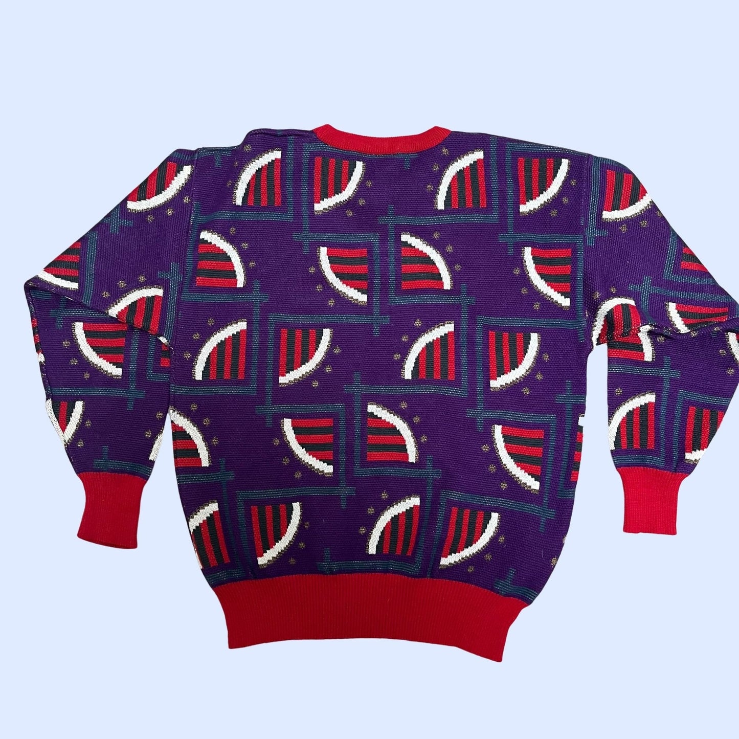 Vintage abstract patterned purple sweater, 1990s HEAD red white and purple sweater, vintage acrylic and wool sweater