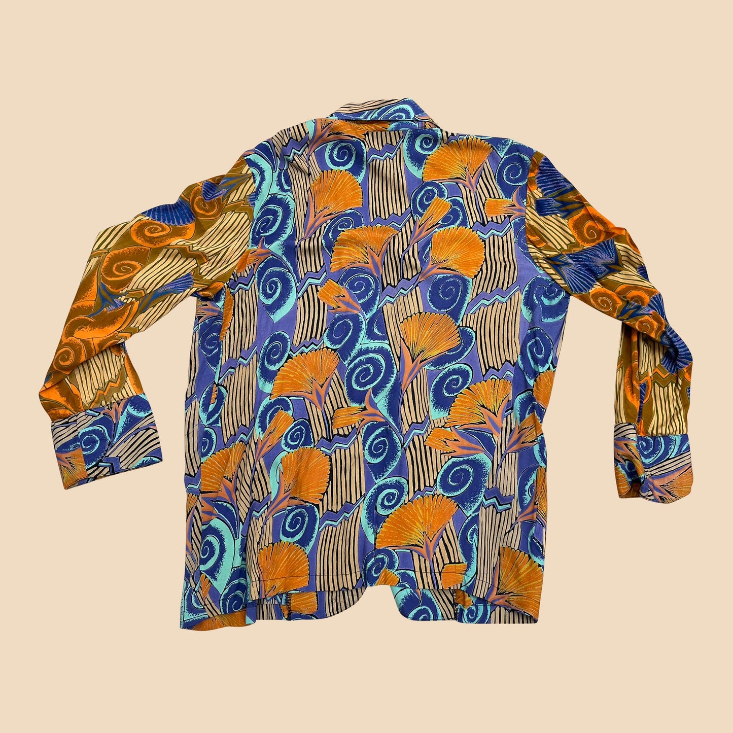 Suryä abstract vintage women's blouse, 1980s orange blue and brown medium shirt, vintage women's button down patterned blouse