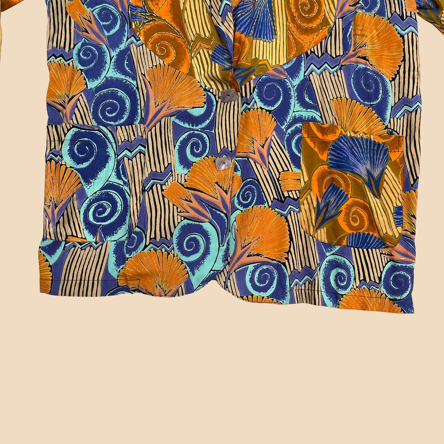 Suryä abstract vintage women's blouse, 1980s orange blue and brown medium shirt, vintage women's button down patterned blouse