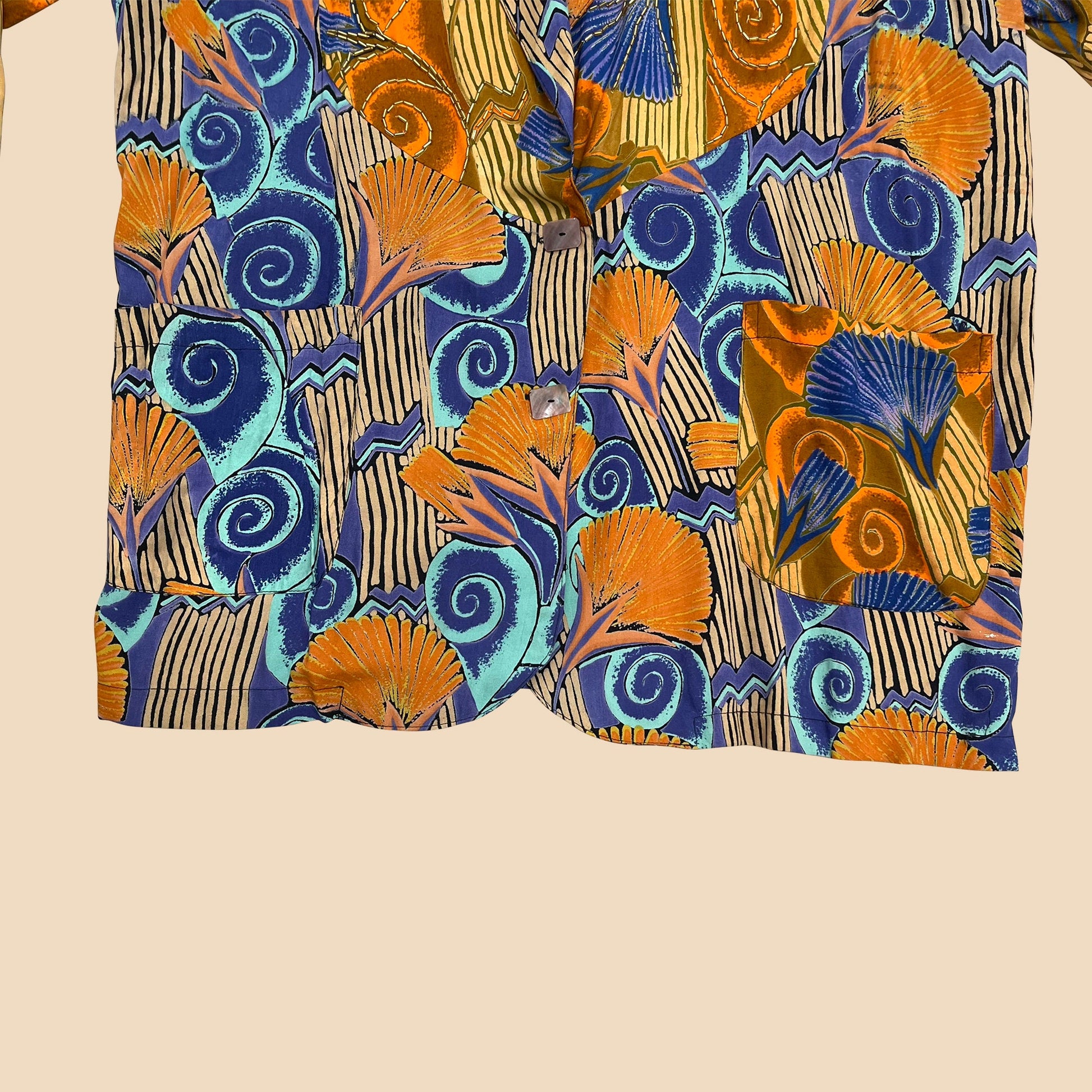 Suryä abstract vintage women's blouse, 1980s orange blue and brown medium shirt, vintage women's button down patterned blouse