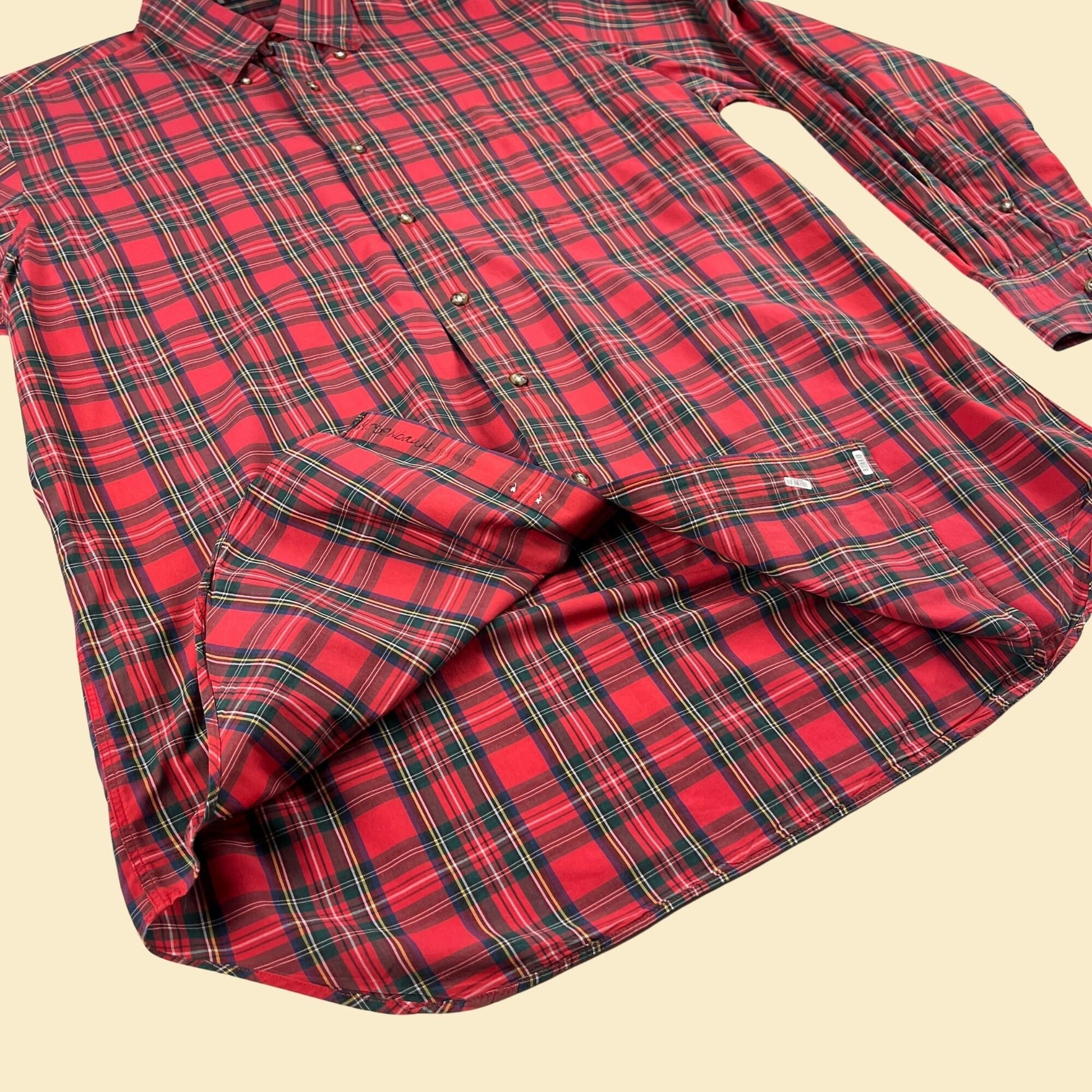 80s plaid red shirt by Kenneth Gordon, size M, vintage 1980s lightweight cotton button down