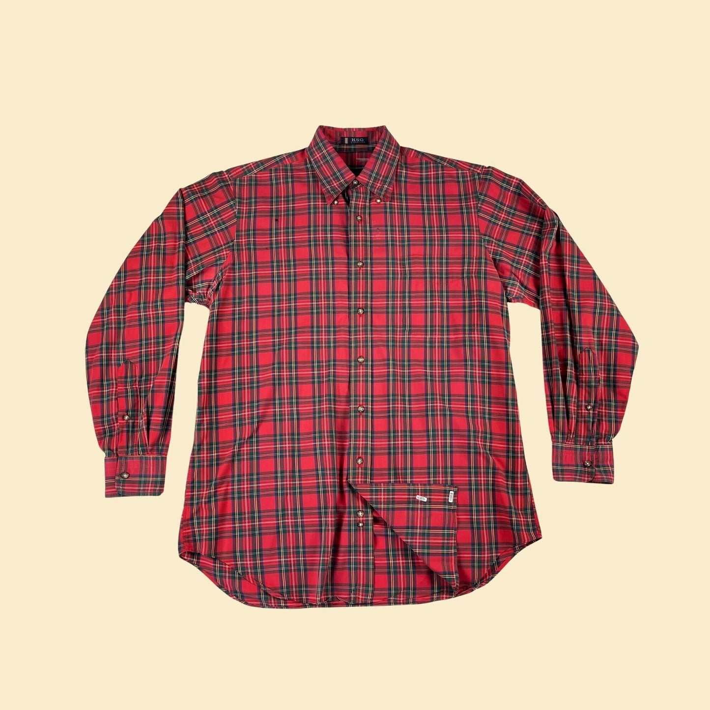 80s plaid red shirt by Kenneth Gordon, size M, vintage 1980s lightweight cotton button down