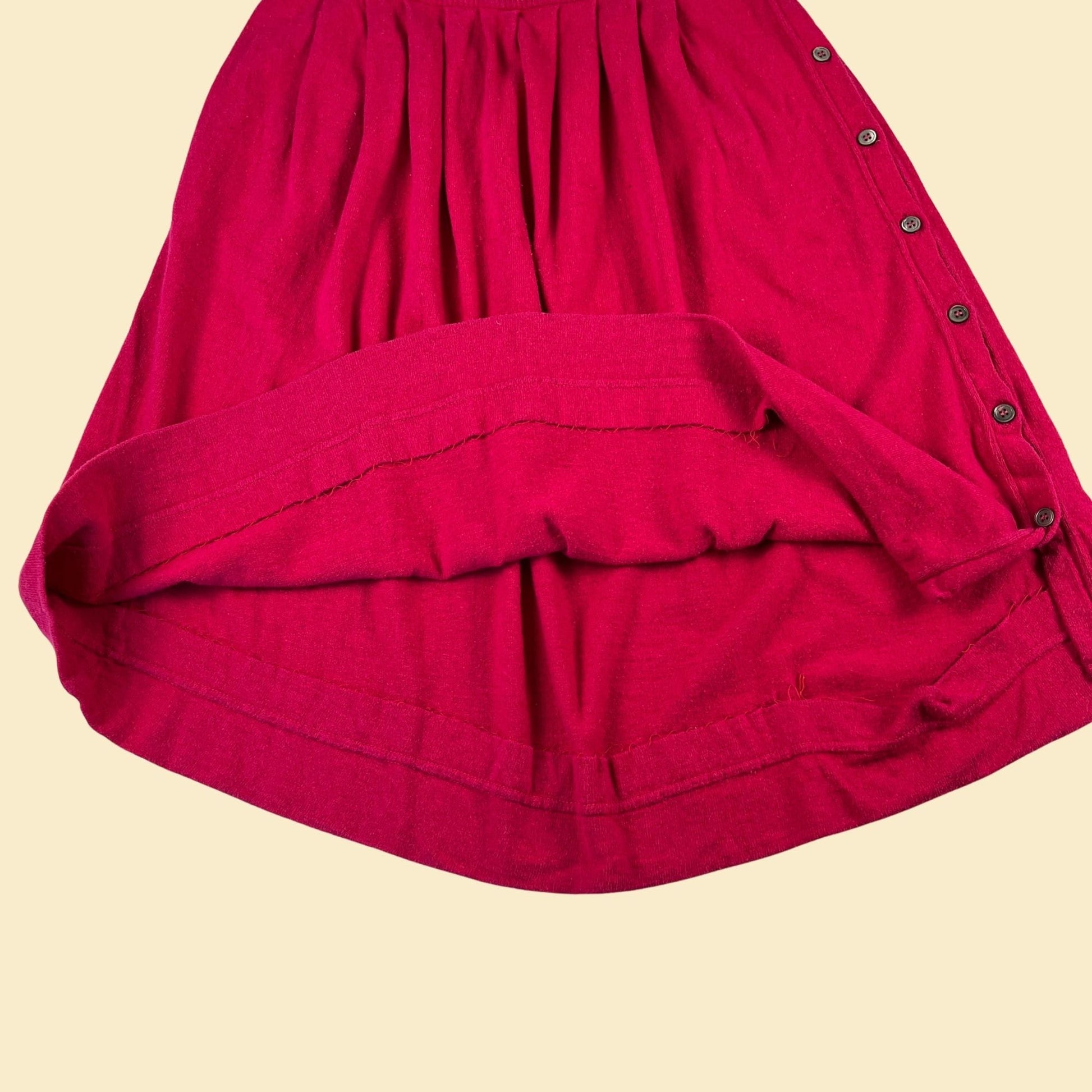 80s pink knit skirt by Liz Claiborne, size M, vintage 1980s hot pink button down midi skirt, knee length