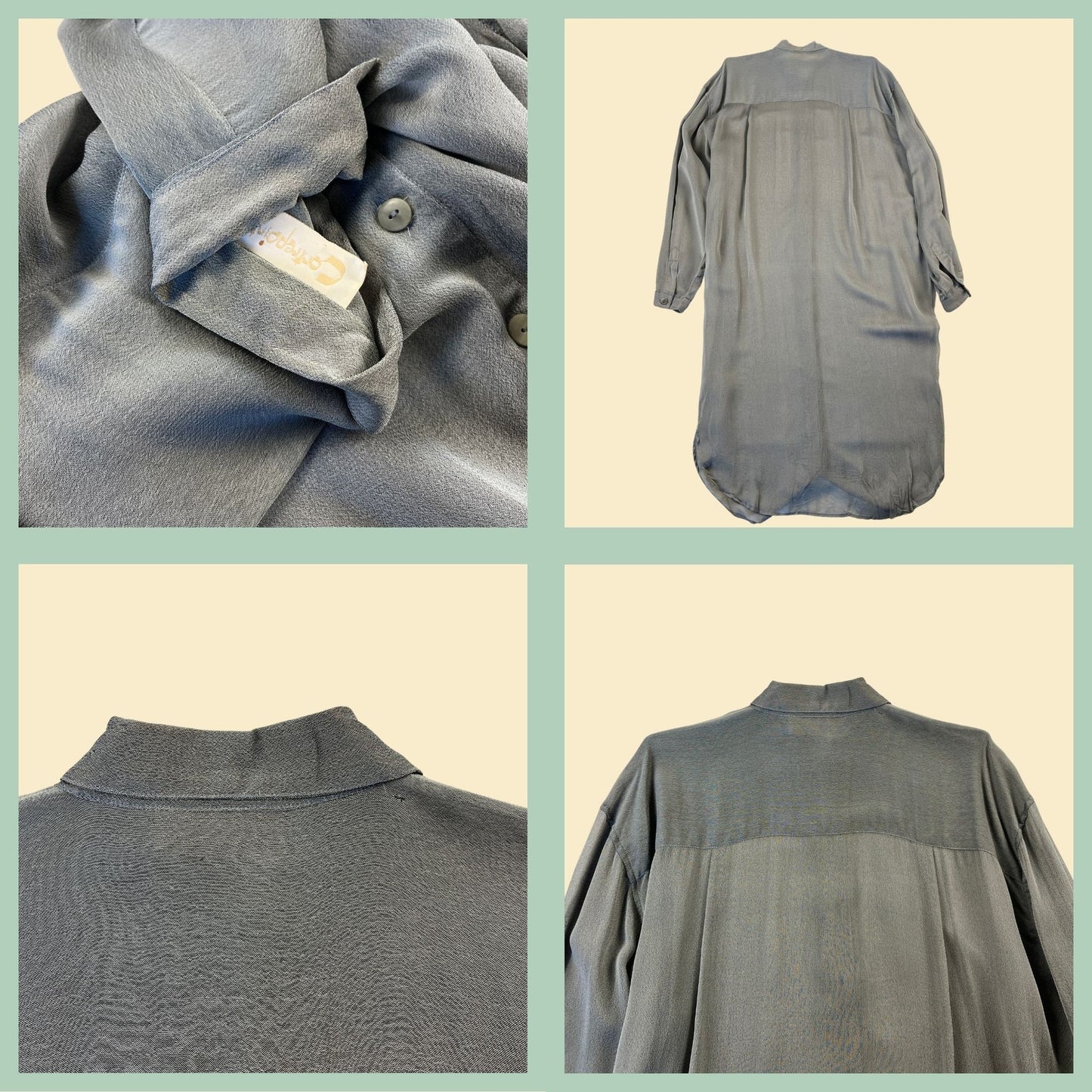 80s sheer grey dress by Contrepoint, vintage 1980s silver button down shirt dress