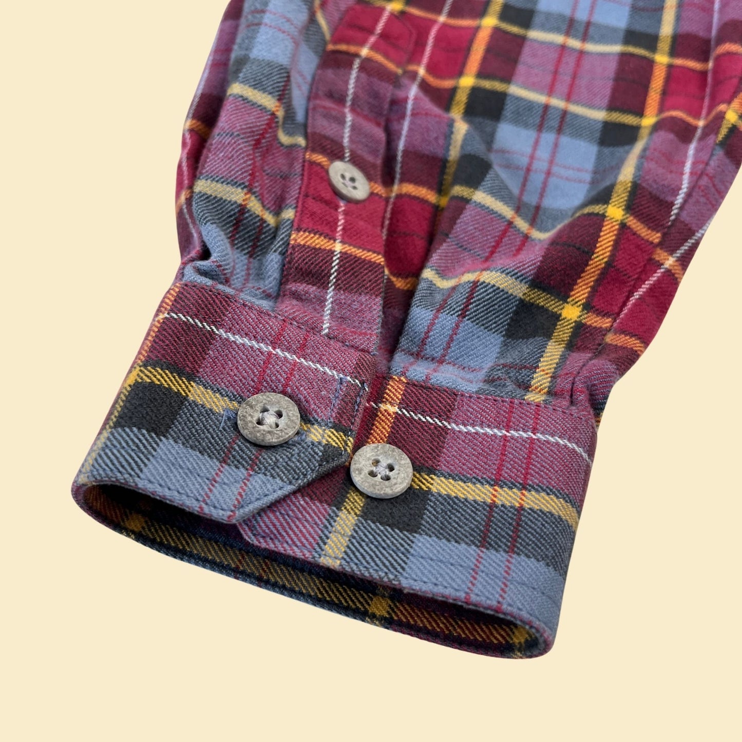 90s flannel by The North Face, size M, vintage 1990s red & blue plaid button down shirt