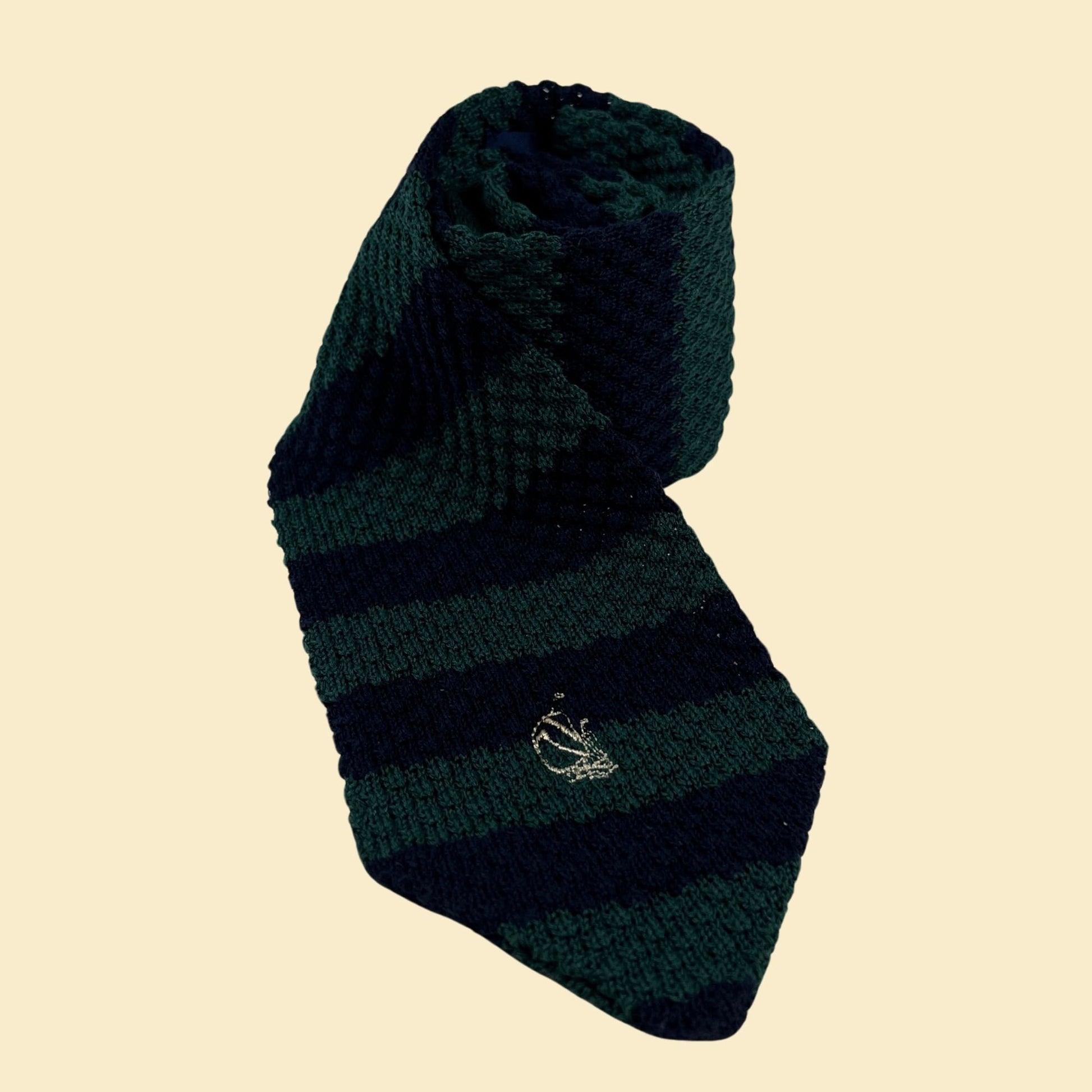 90s Nautica necktie, vintage knit striped tie, 1990s men's cotton green & blue tie