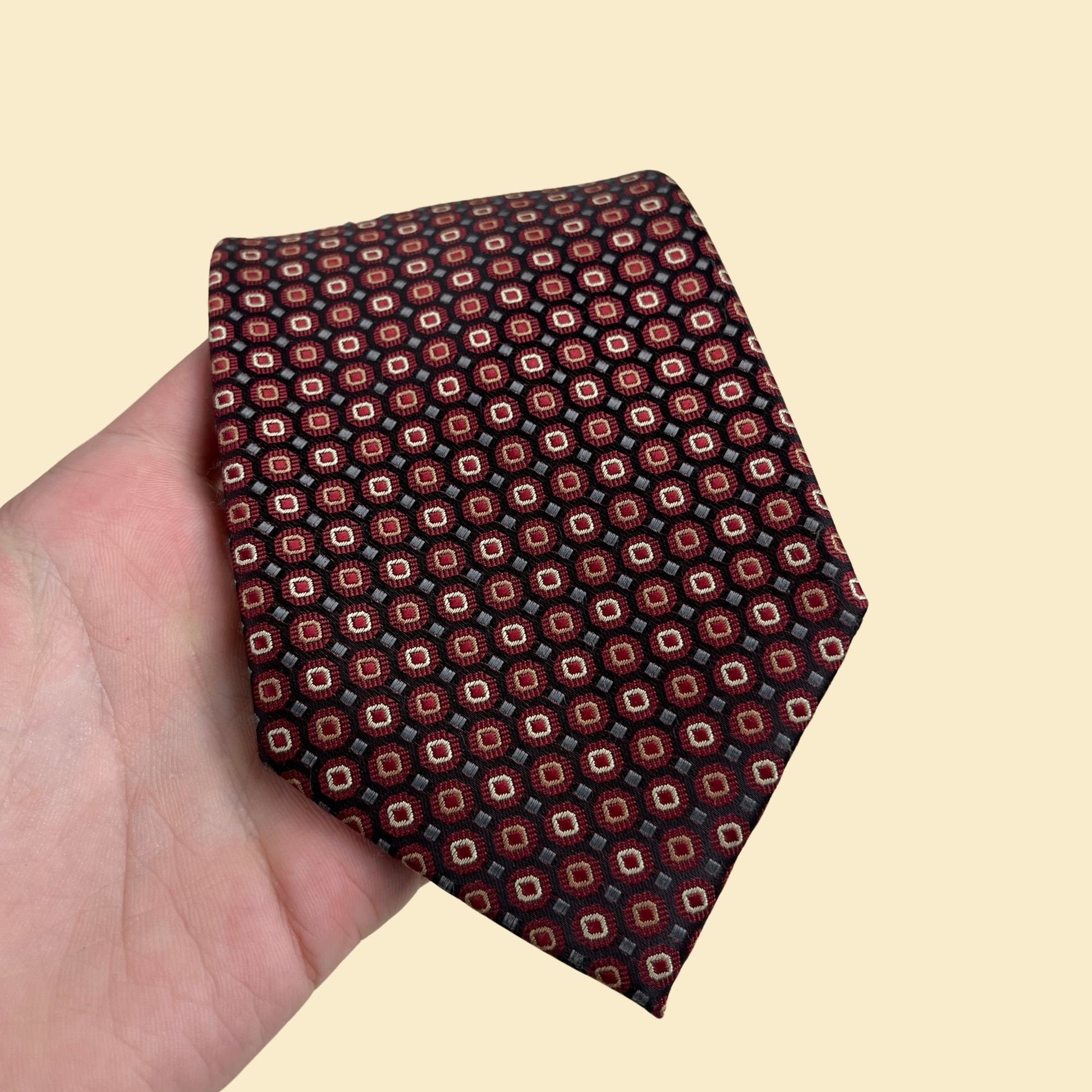 90s Alexander Julian necktie, vintage 1990s burgundy and grey business professional tie