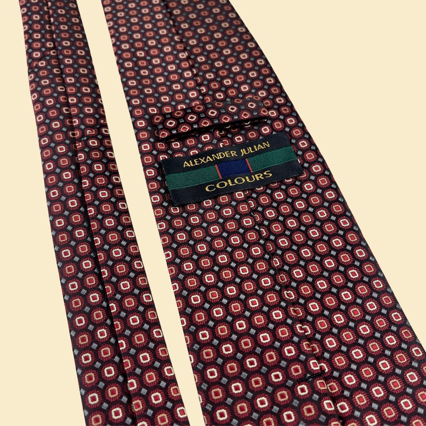 90s Alexander Julian necktie, vintage 1990s burgundy and grey business professional tie