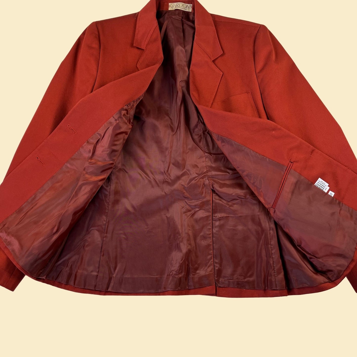 Vintage 1970s blazer, burnt orange women's jacket by Gordon of Philadelphia in size 12, union made 70s professional button down suit