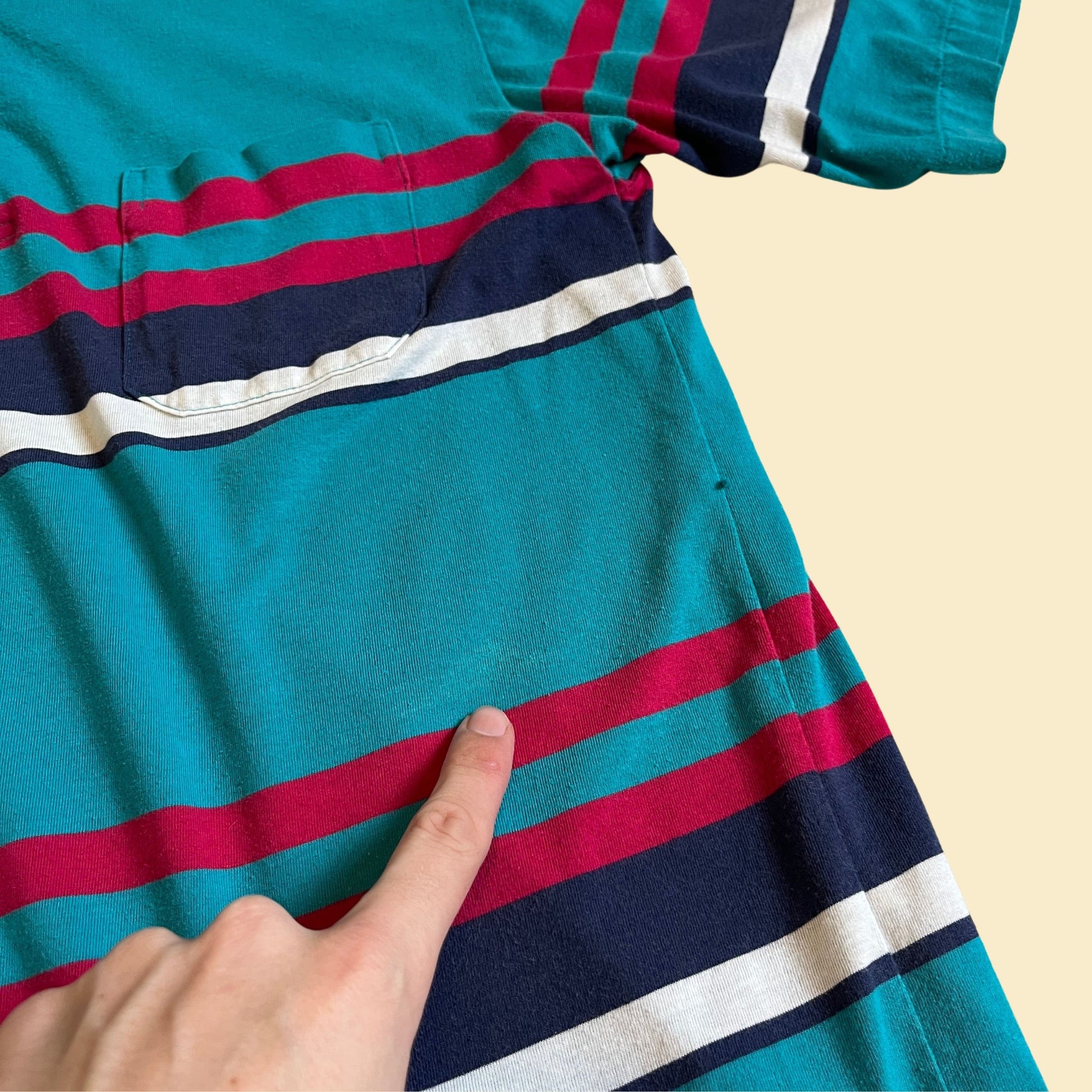 90s men's shirt by Knightsbridge, size small vintage 1990s teal & pink striped men's short sleeve polo