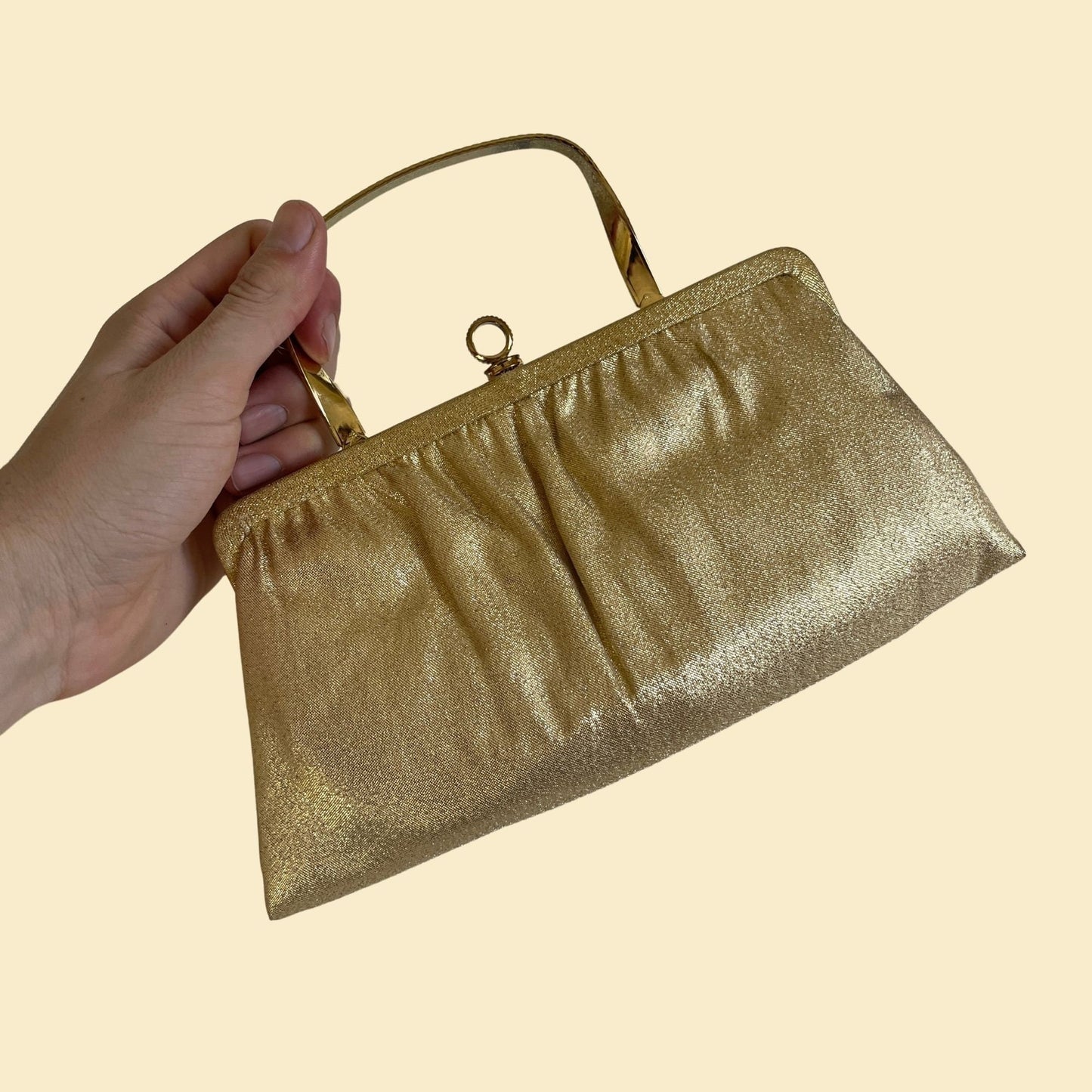 70s gold clutch by Andé, vintage 1970s top handle purse / evening bag