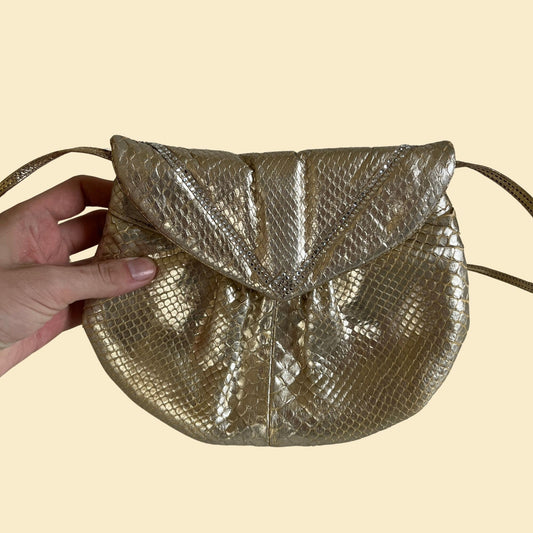 80s gold rhinestone shoulder bag by Camela Kristen, vintage 1980s sparkly faux leather purse