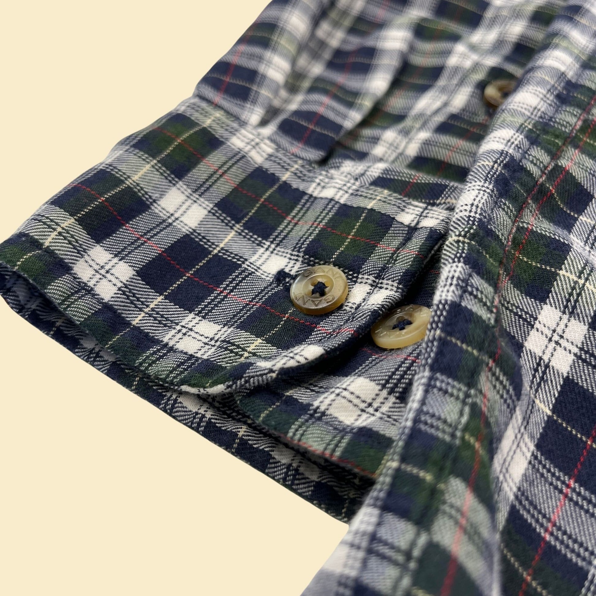 Vintage M 90s flannel shirt by Gant, 1990s men's plaid blue and white button down