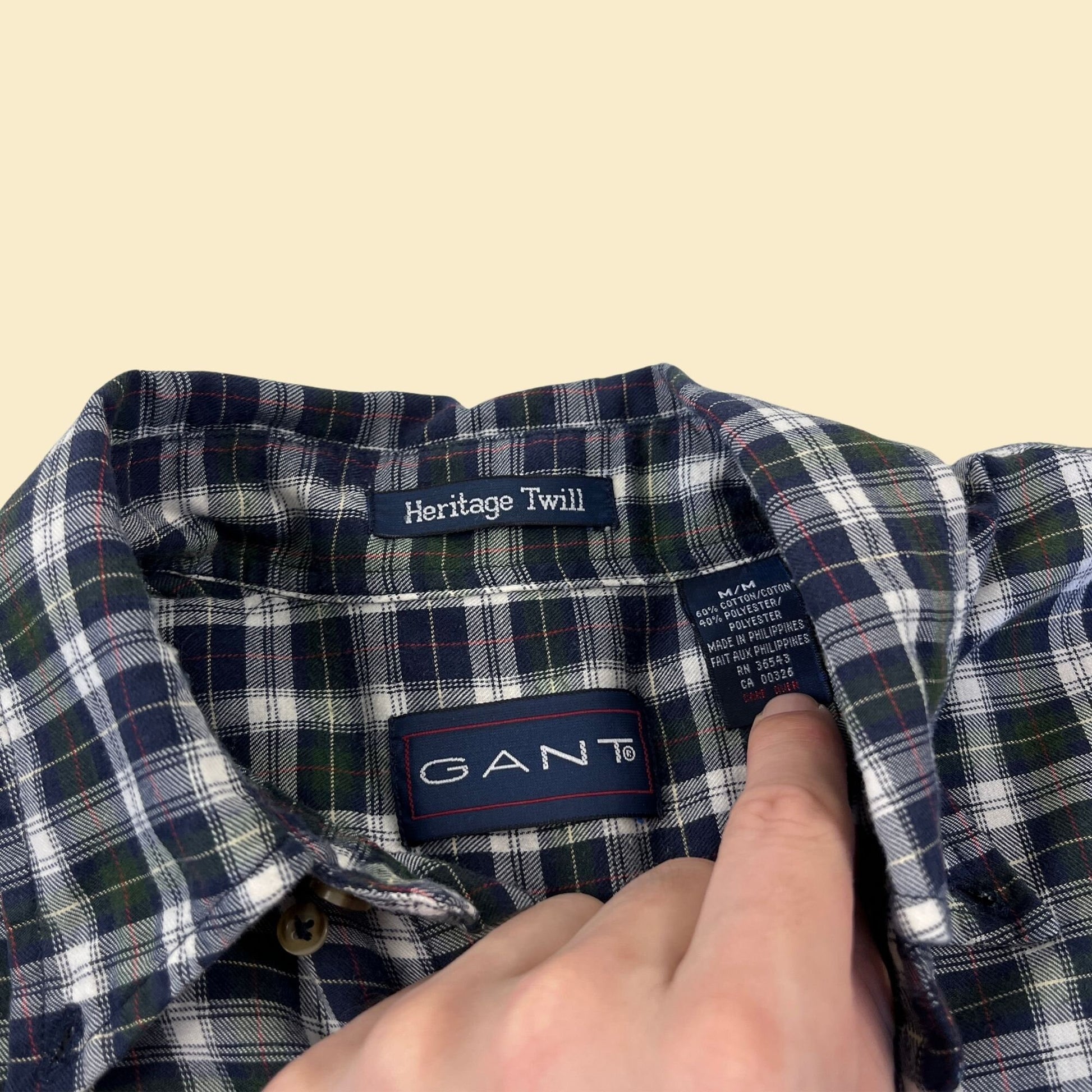 Vintage M 90s flannel shirt by Gant, 1990s men's plaid blue and white button down