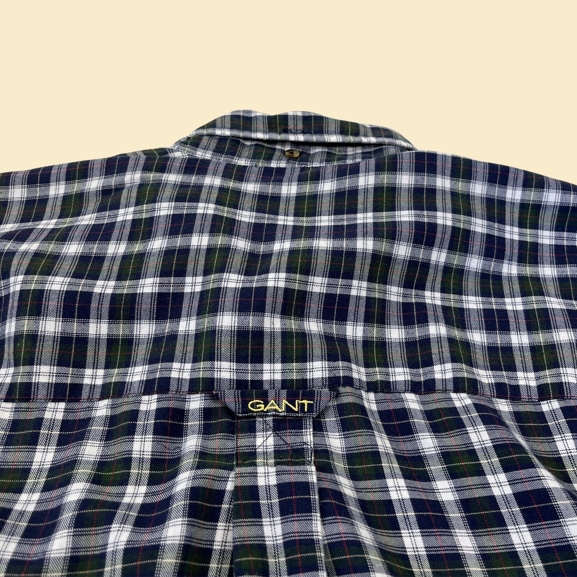 Vintage M 90s flannel shirt by Gant, 1990s men's plaid blue and white button down