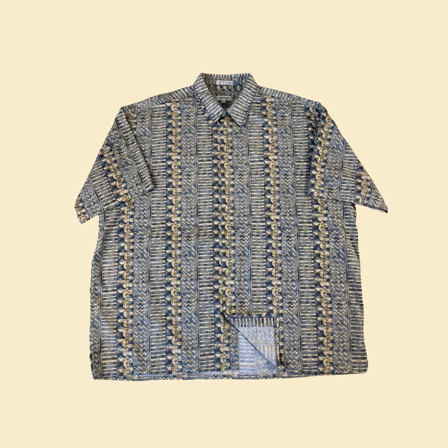 90s Pierre Cardin 2XLT men's shirt, vintage 1990s blue & beige men's short sleeve button down