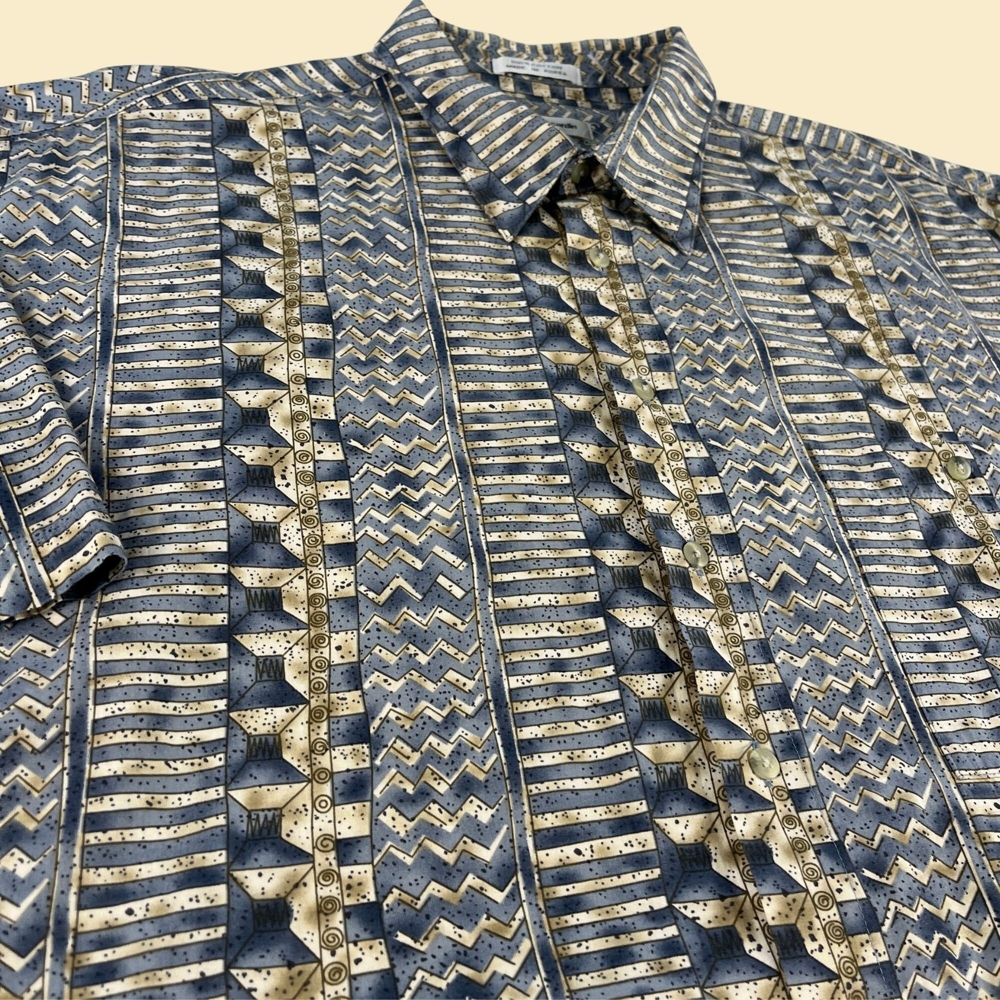 90s Pierre Cardin 2XLT men's shirt, vintage 1990s blue & beige men's short sleeve button down