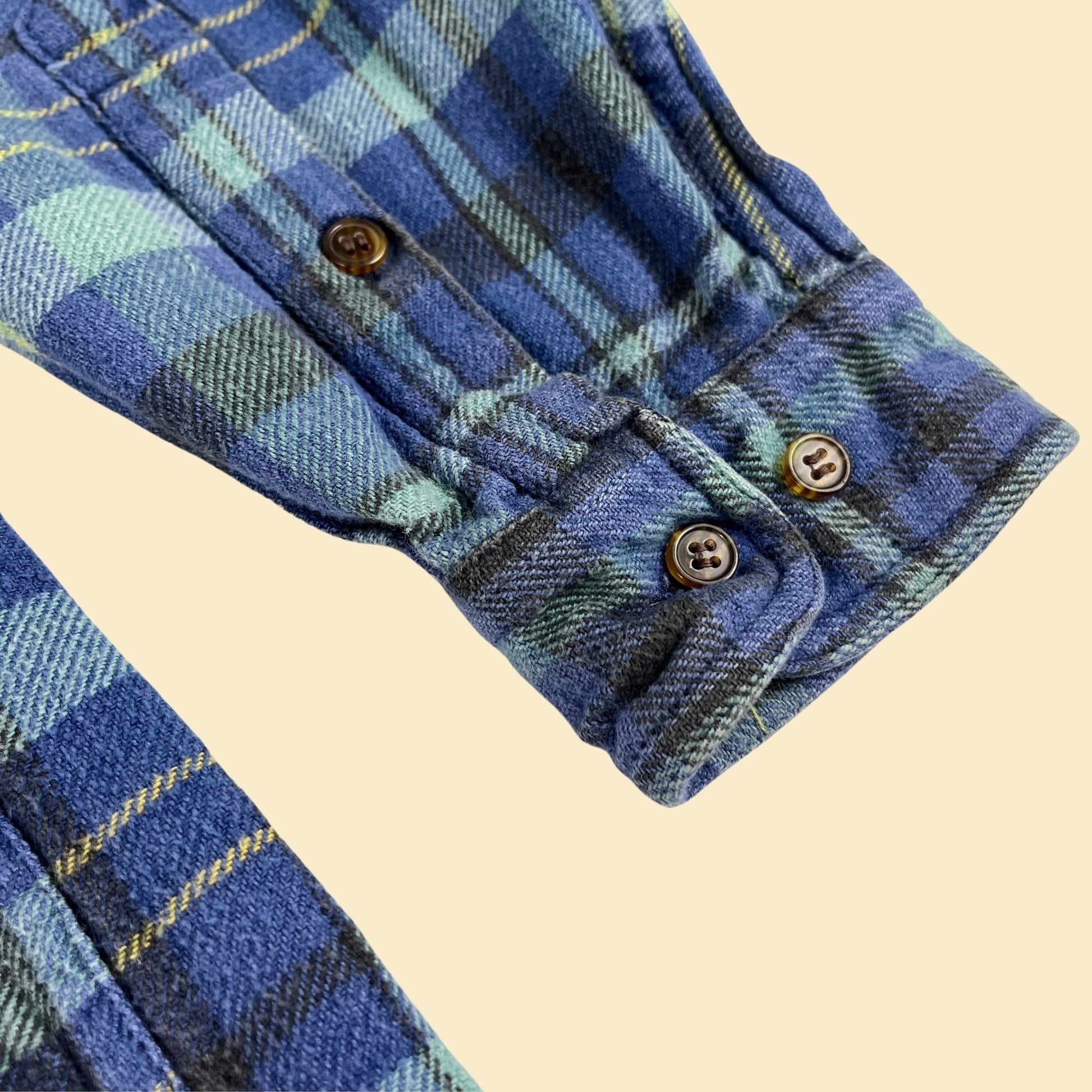 90s XL men's flannel by New River for J. Rigging, vintage plaid blue and yellow men's shirt, 1990s thick button down