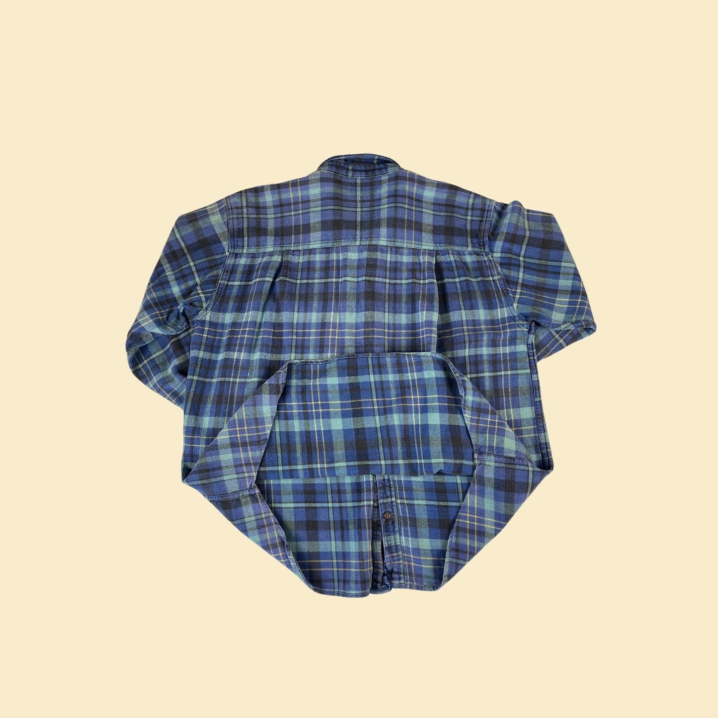 90s XL men's flannel by New River for J. Rigging, vintage plaid blue and yellow men's shirt, 1990s thick button down