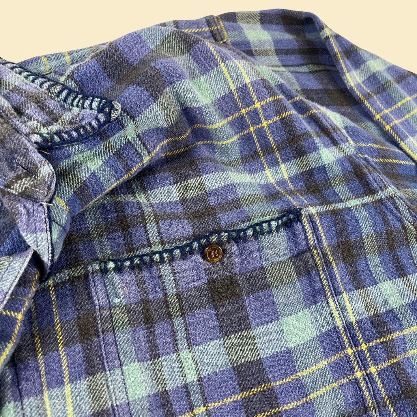 90s XL men's flannel by New River for J. Rigging, vintage plaid blue and yellow men's shirt, 1990s thick button down