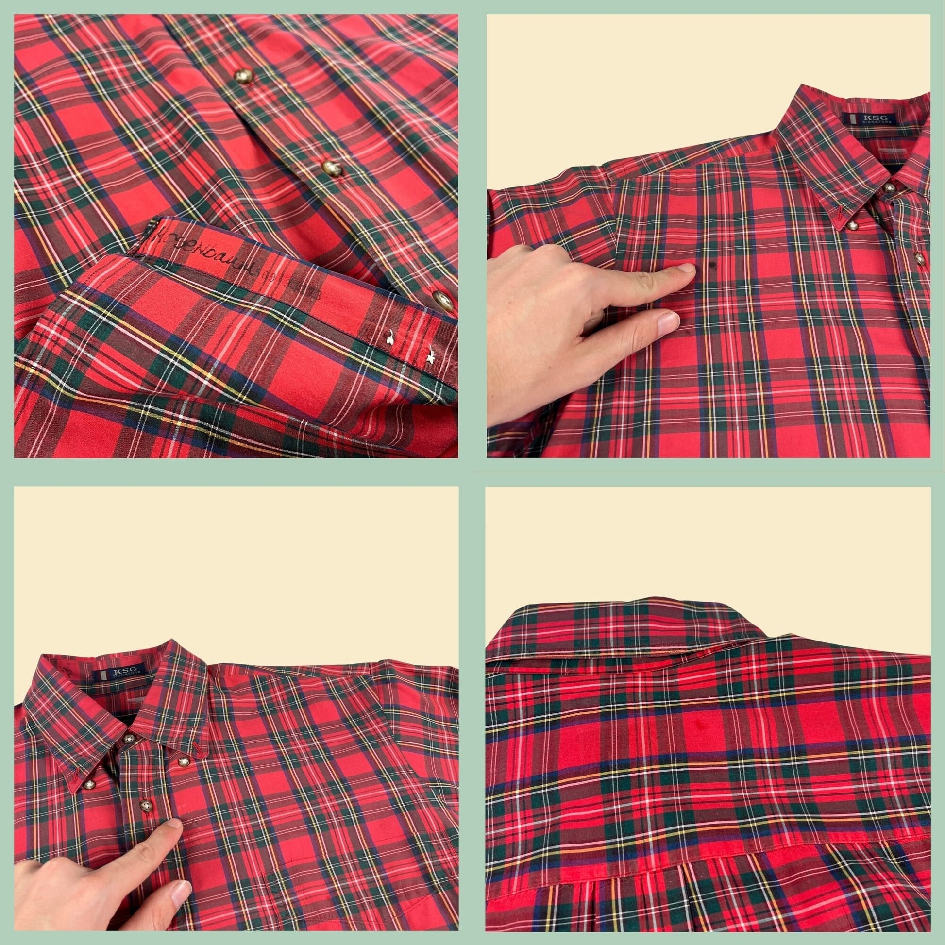 80s plaid red shirt by Kenneth Gordon, size M, vintage 1980s lightweight cotton button down