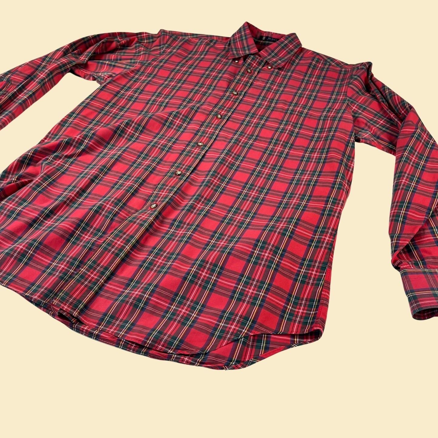 80s plaid red shirt by Kenneth Gordon, size M, vintage 1980s lightweight cotton button down