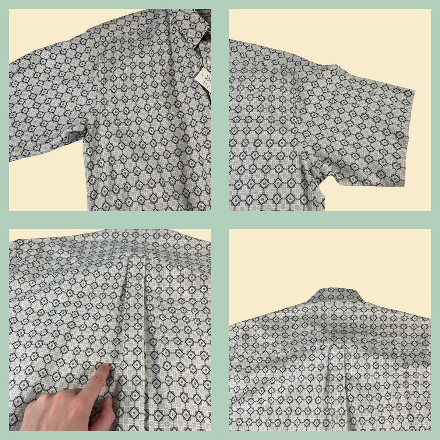 90s Perry Ellis linen shirt, size M, geometric patterned new old stock vintage 1990s short sleeve button down