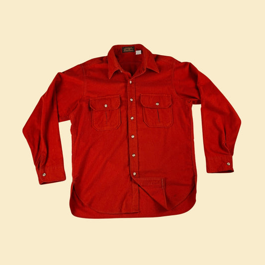 80s Eddie Bauer red shirt, size L, vintage 1980s cotton / felt men's button down