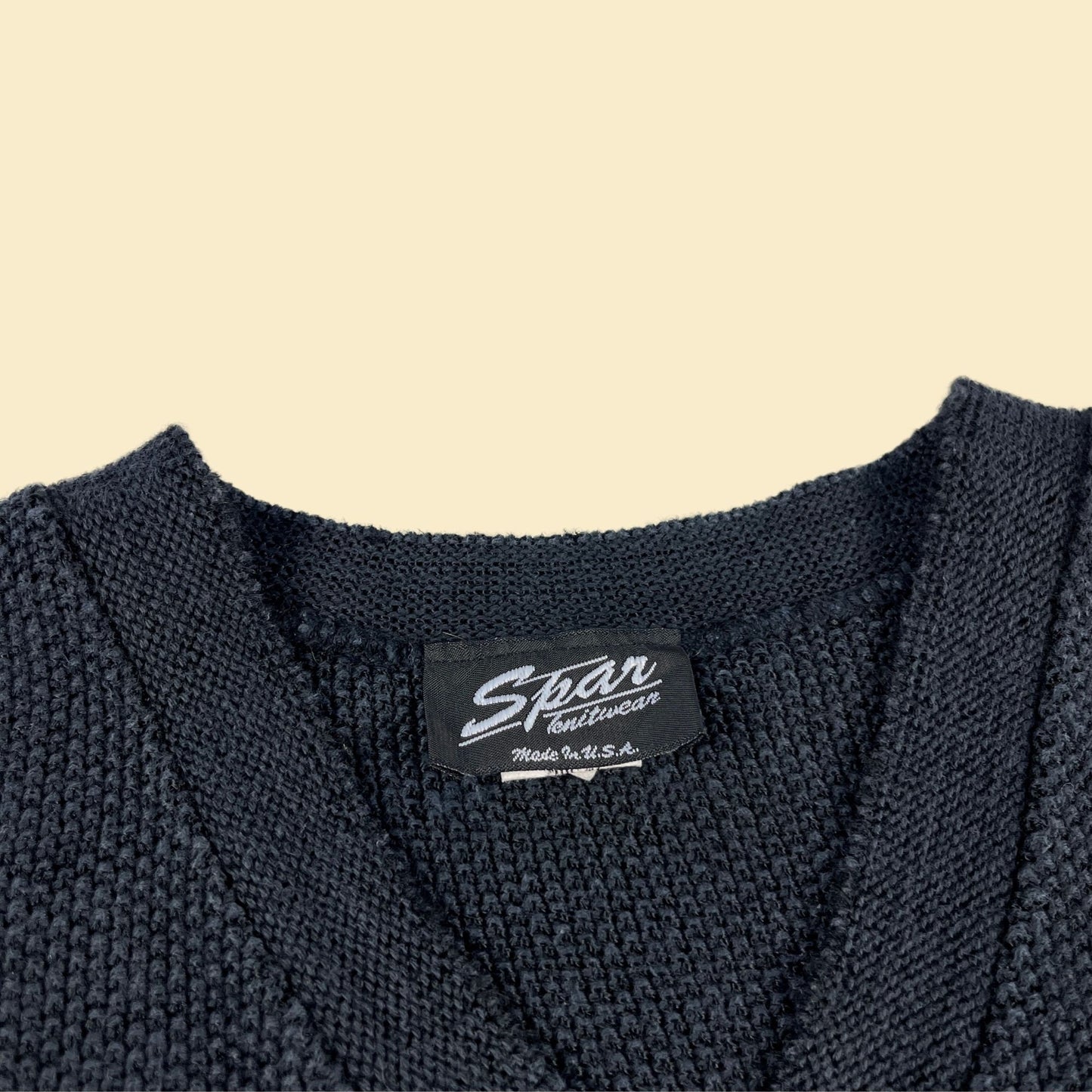 80s knit v-neck shirt by Spar Knitwear, size M, vintage 1980s solid black knit pullover