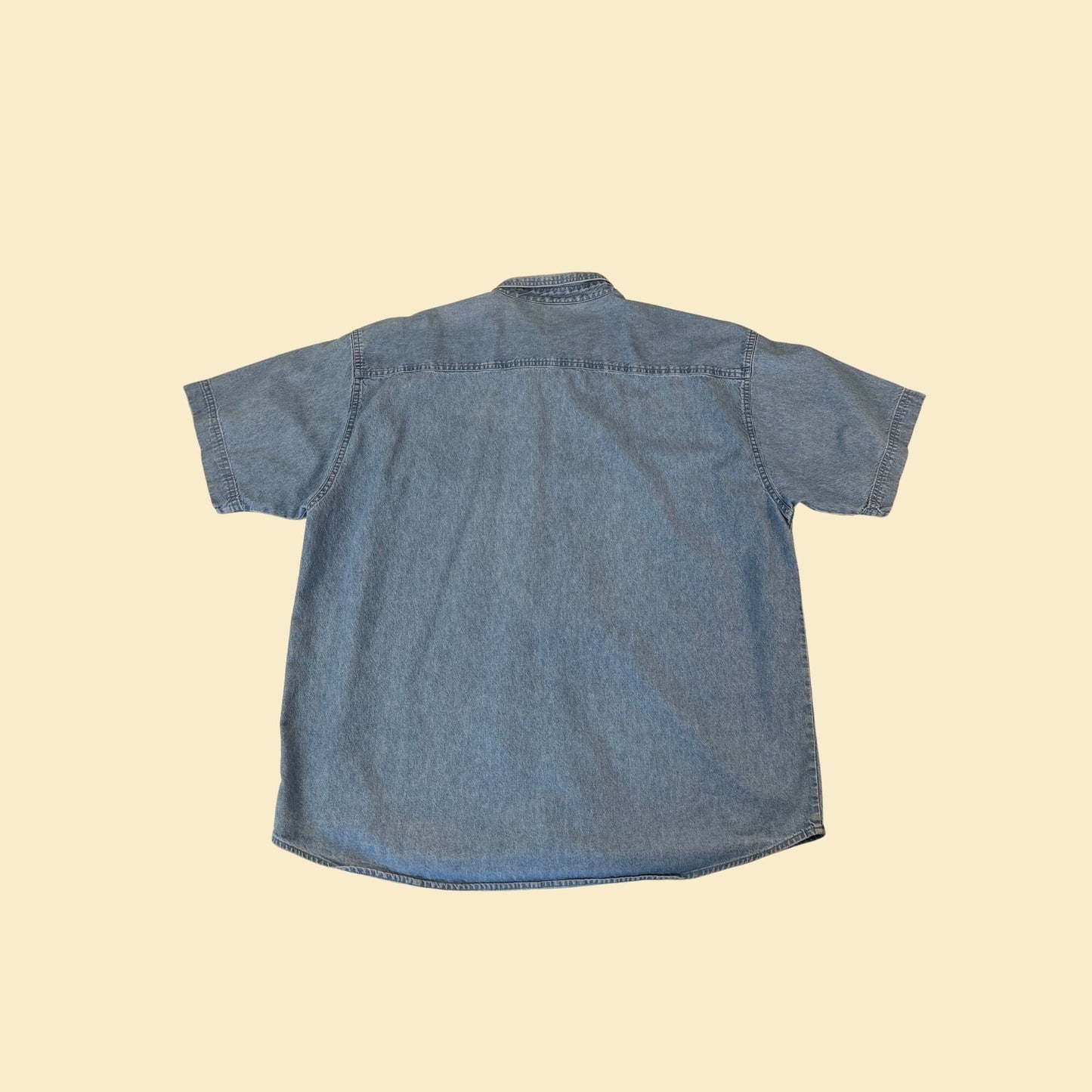 90s chambray teacher's shirt, size XL denim short sleeve, vintage 1990s preschool / kids teacher shirt