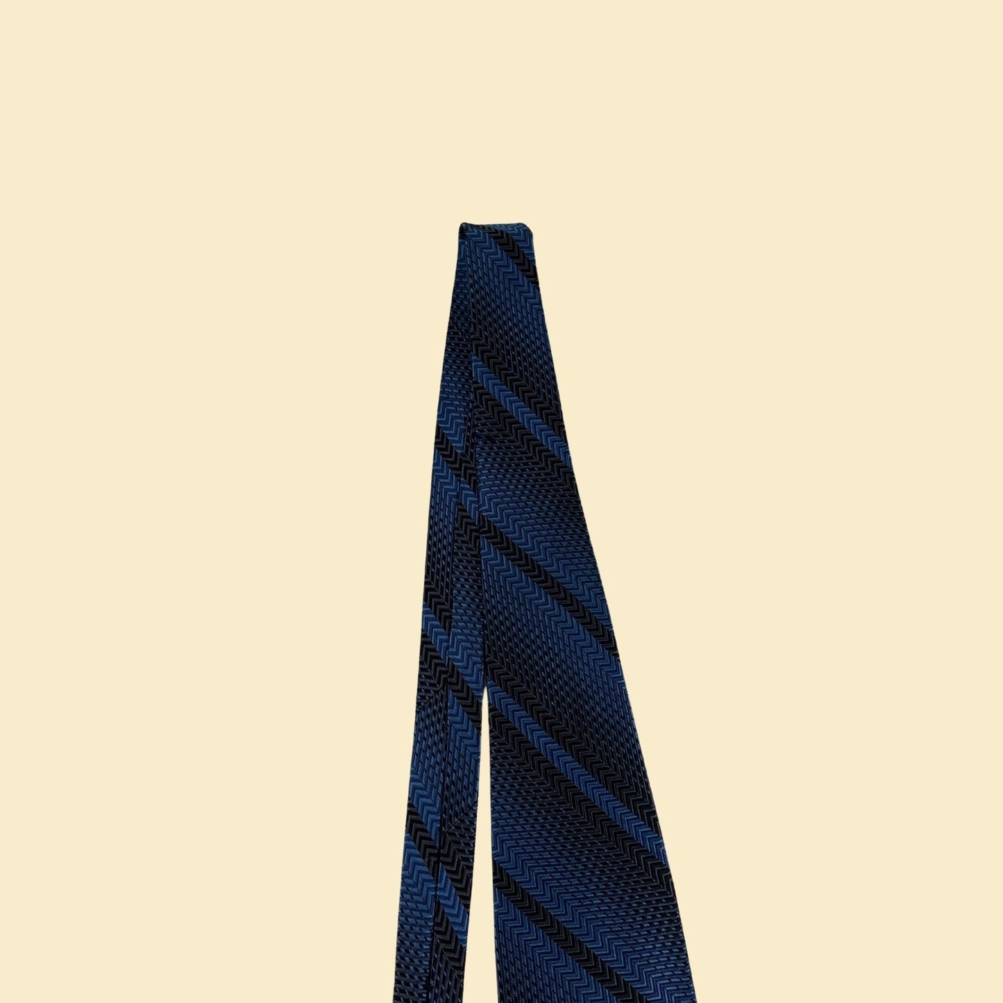 Vintage 70s necktie by de Freés, blue & black silk diagonal striped men's tie, 54.5" x 3.75"