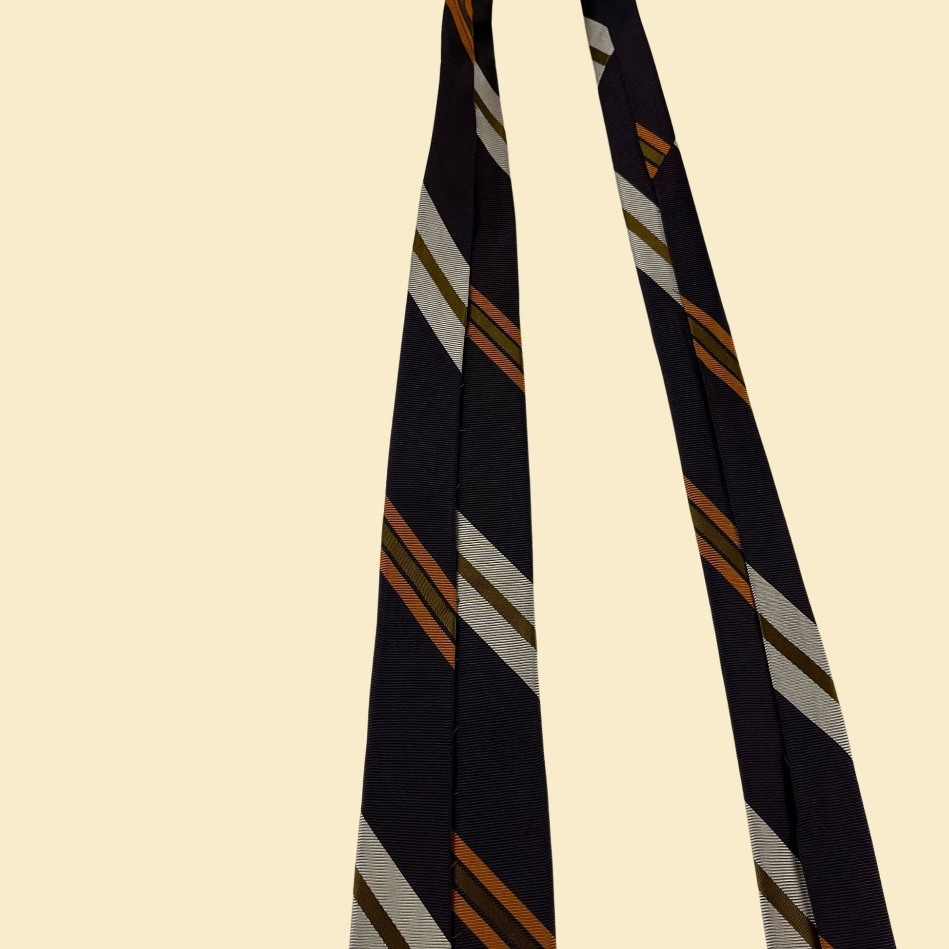 1960s silk necktie by F.R. Tripler & Co, vintage striped brown and orange men's luxury tie