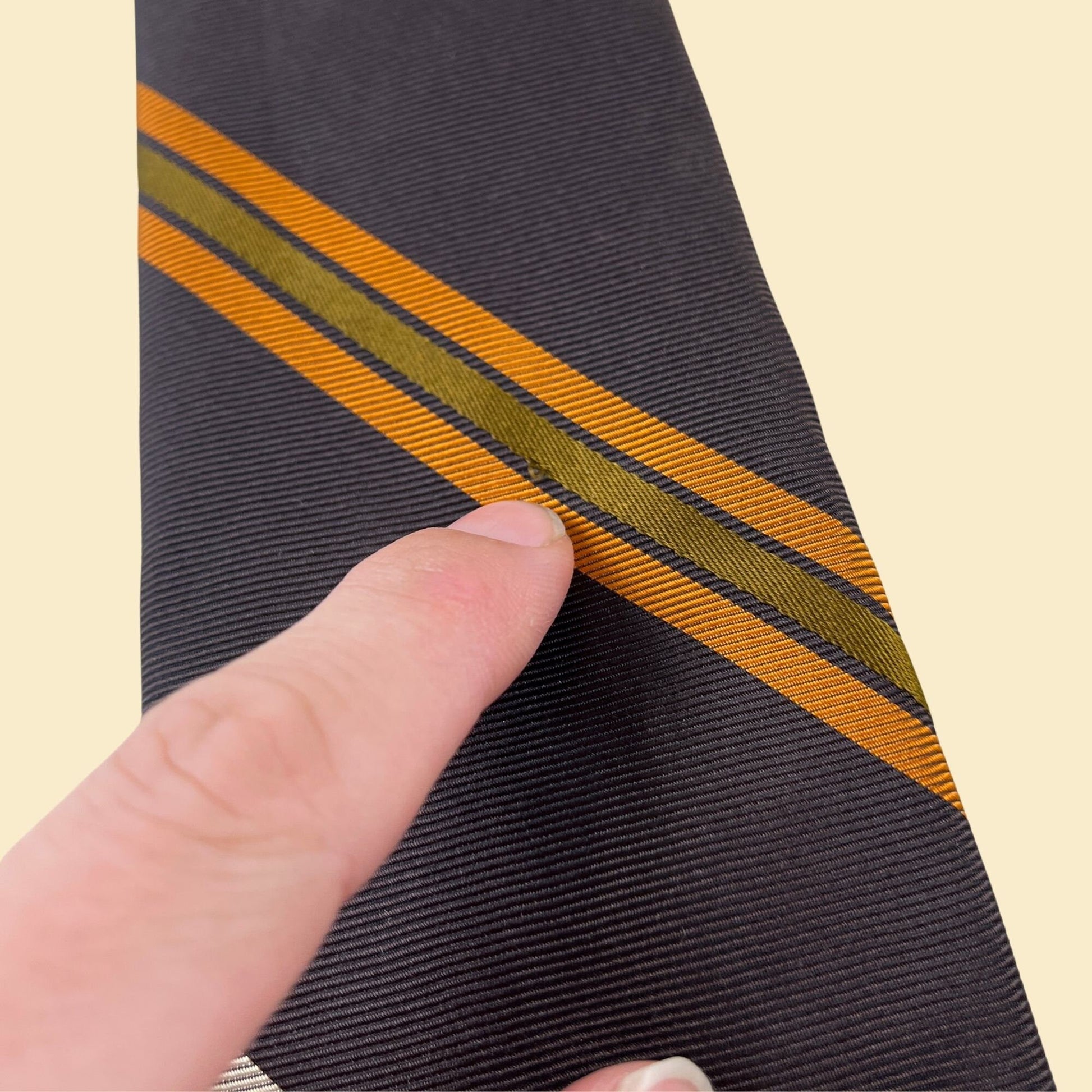 1960s silk necktie by F.R. Tripler & Co, vintage striped brown and orange men's luxury tie