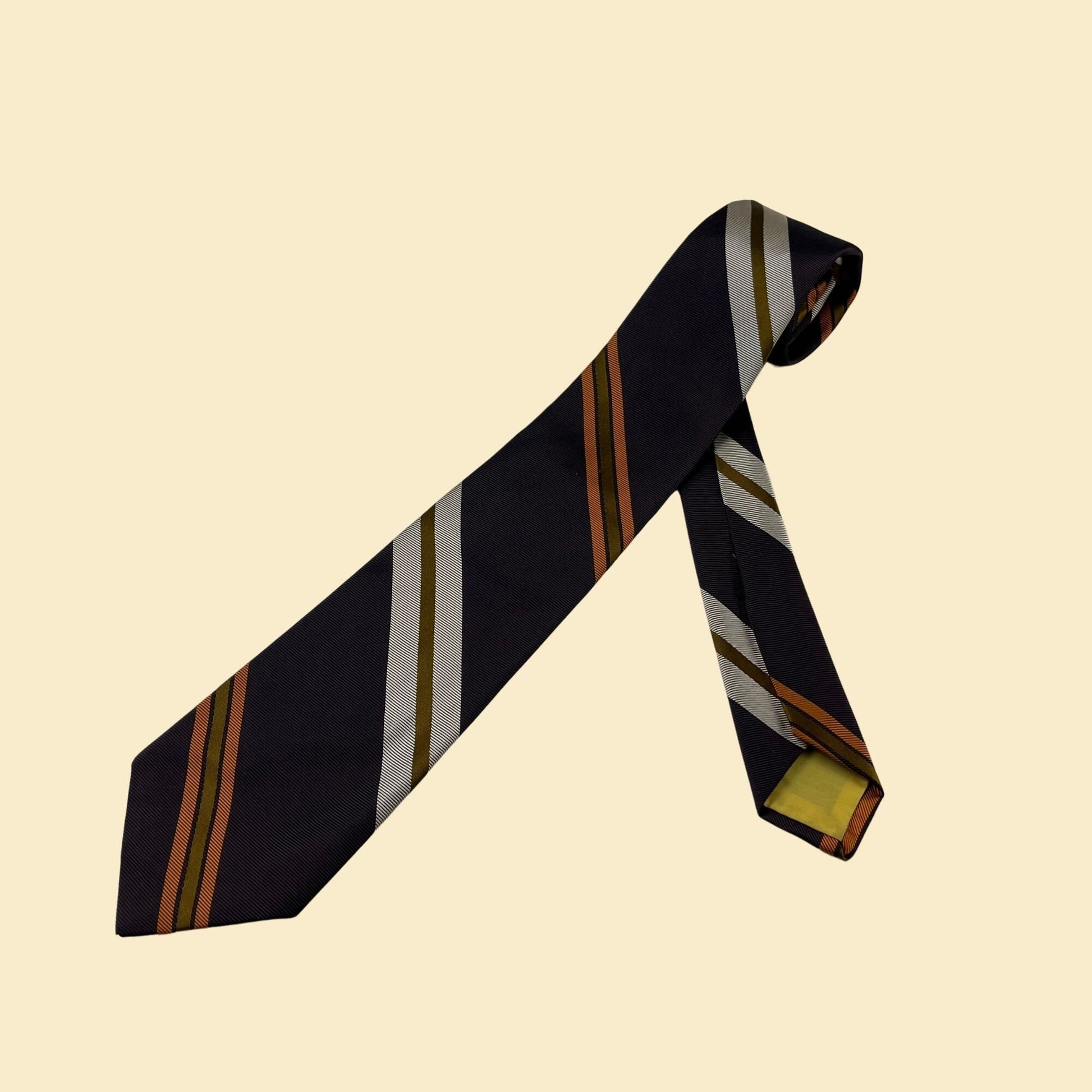 1960s silk necktie by F.R. Tripler & Co, vintage striped brown and orange men's luxury tie