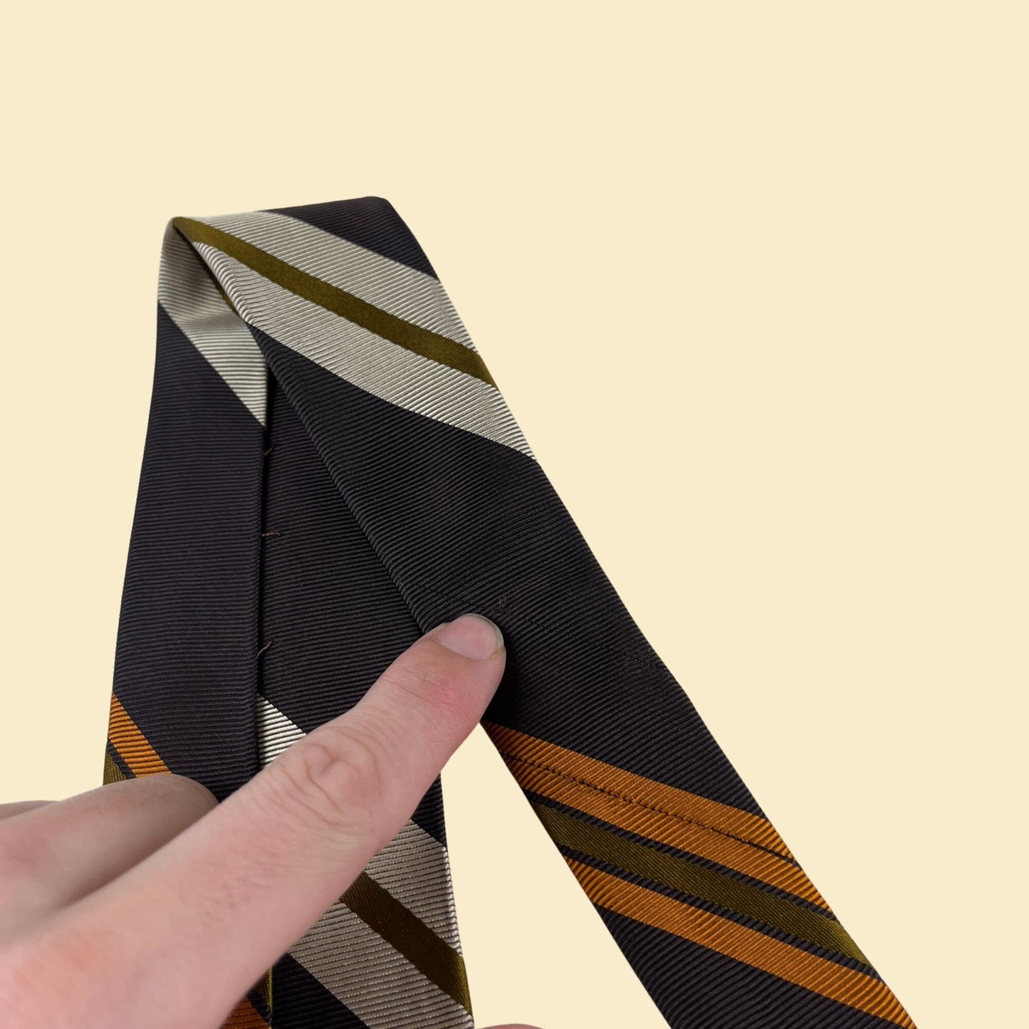 1960s silk necktie by F.R. Tripler & Co, vintage striped brown and orange men's luxury tie