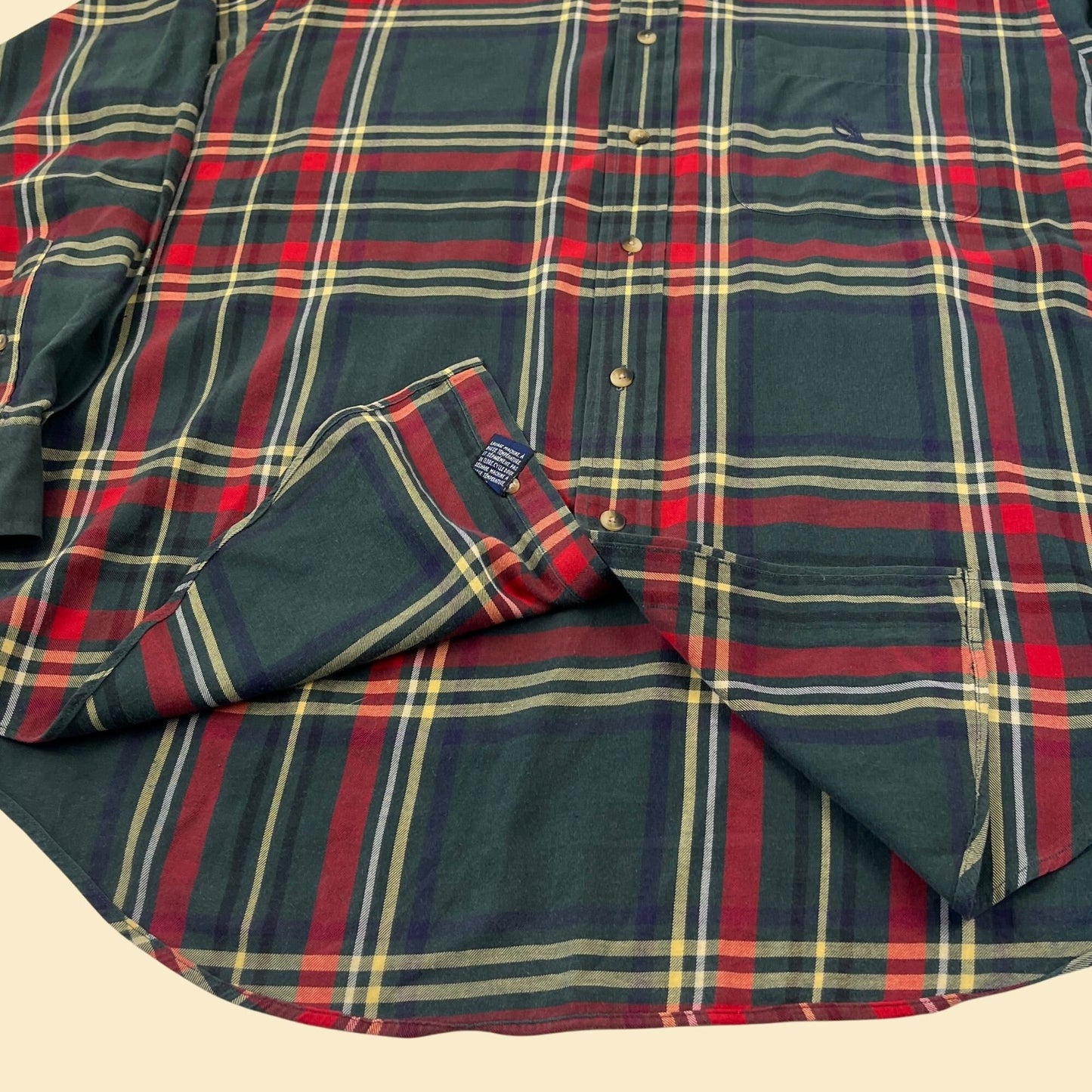 90s L plaid Nautica shirt, vintage 1990s men's flannel in green & red plaid