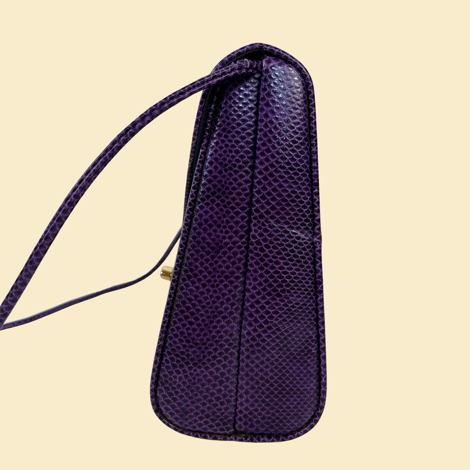 Vintage 70s/80s purple shoulder bag, Andé structured triangle shaped clutch w/ shoulder strap