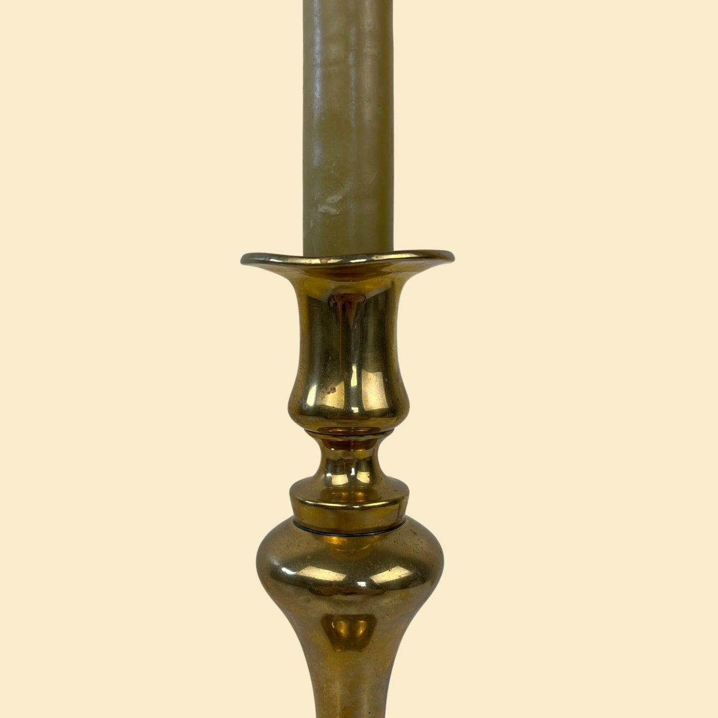 Vintage 9 inch brass candlestick holder, 1970s tall taper candle holder