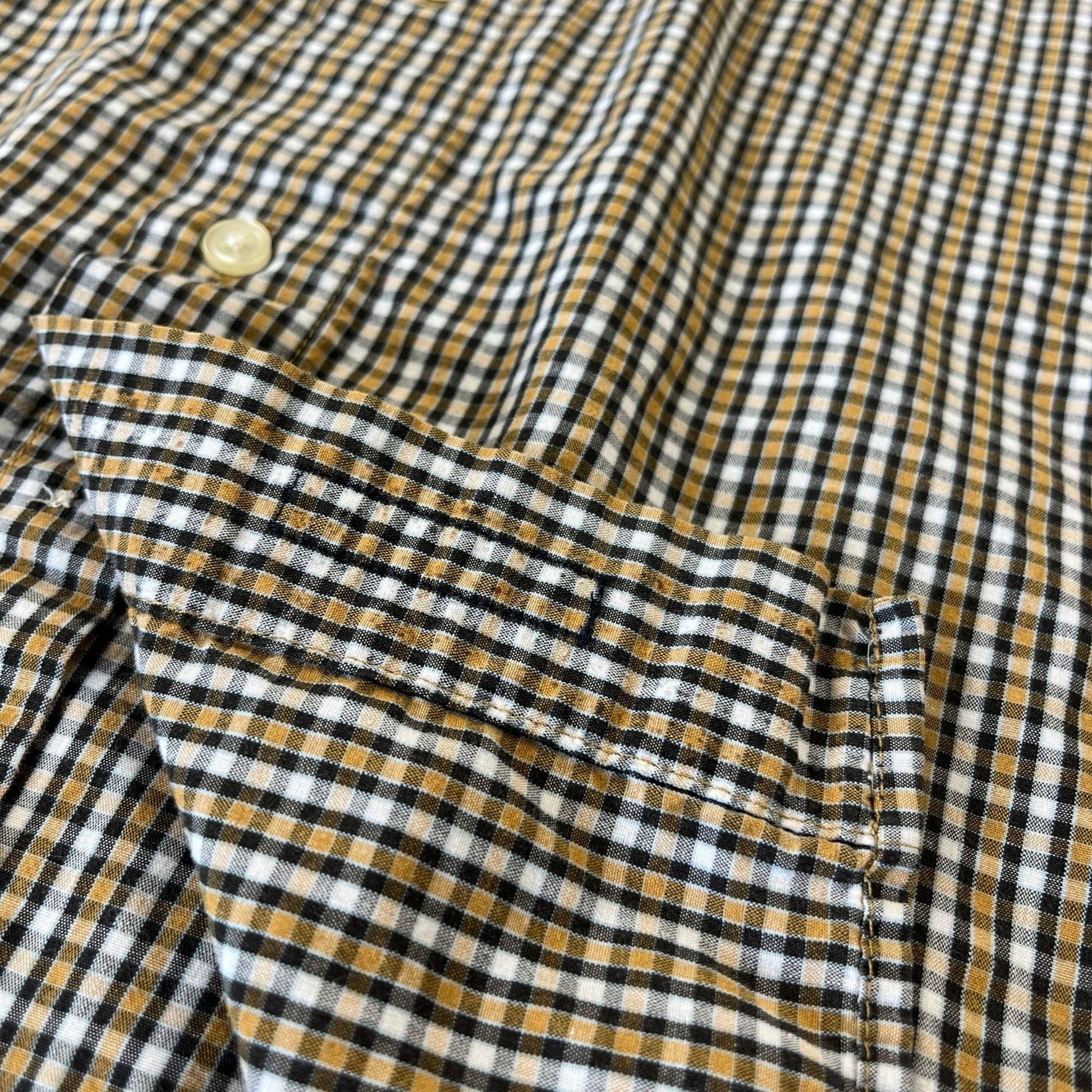 90s checkered men's shirt, size XL black & yellow short sleeve button down by Big Creek Clothing Co.