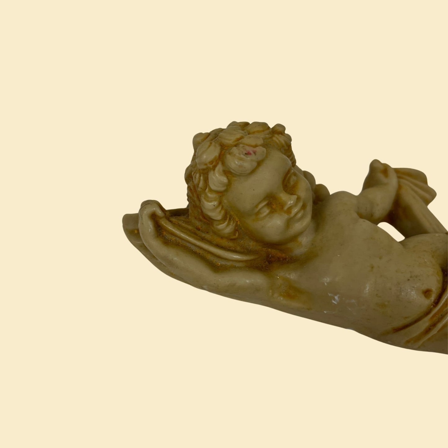 1970s stone cherub, vintage wall hanging angel or cherub figurine, 70s gallery wall