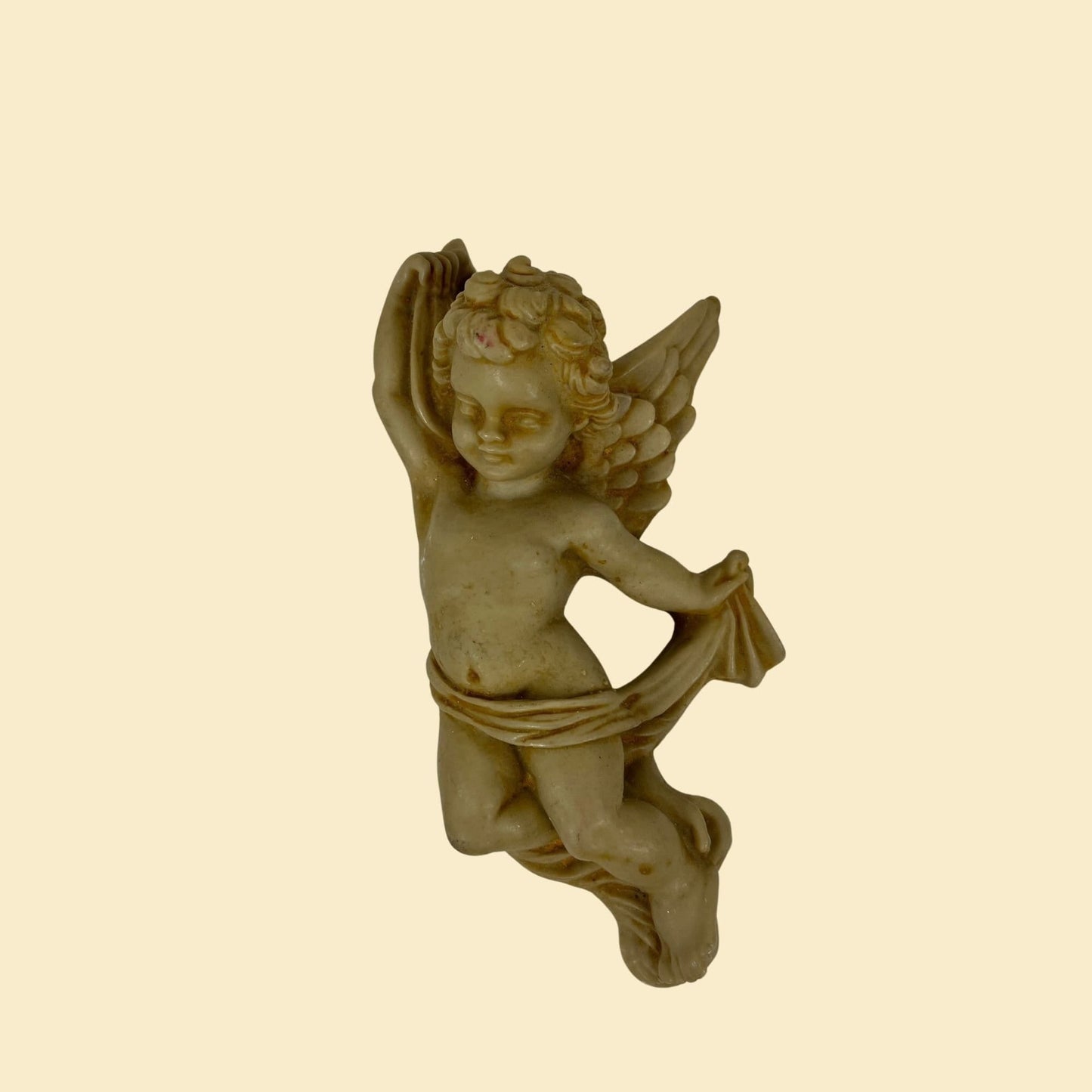 1970s stone cherub, vintage wall hanging angel or cherub figurine, 70s gallery wall