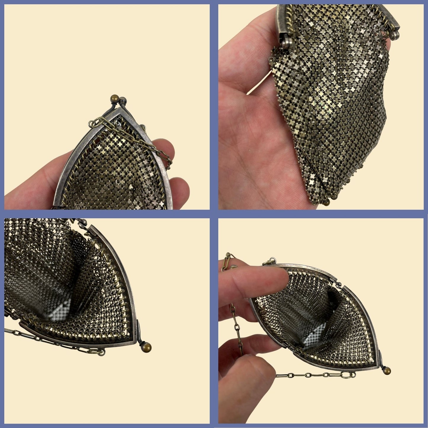 1930s flapper purse, vintage art-deco style metal chain-link mesh flapper pouch