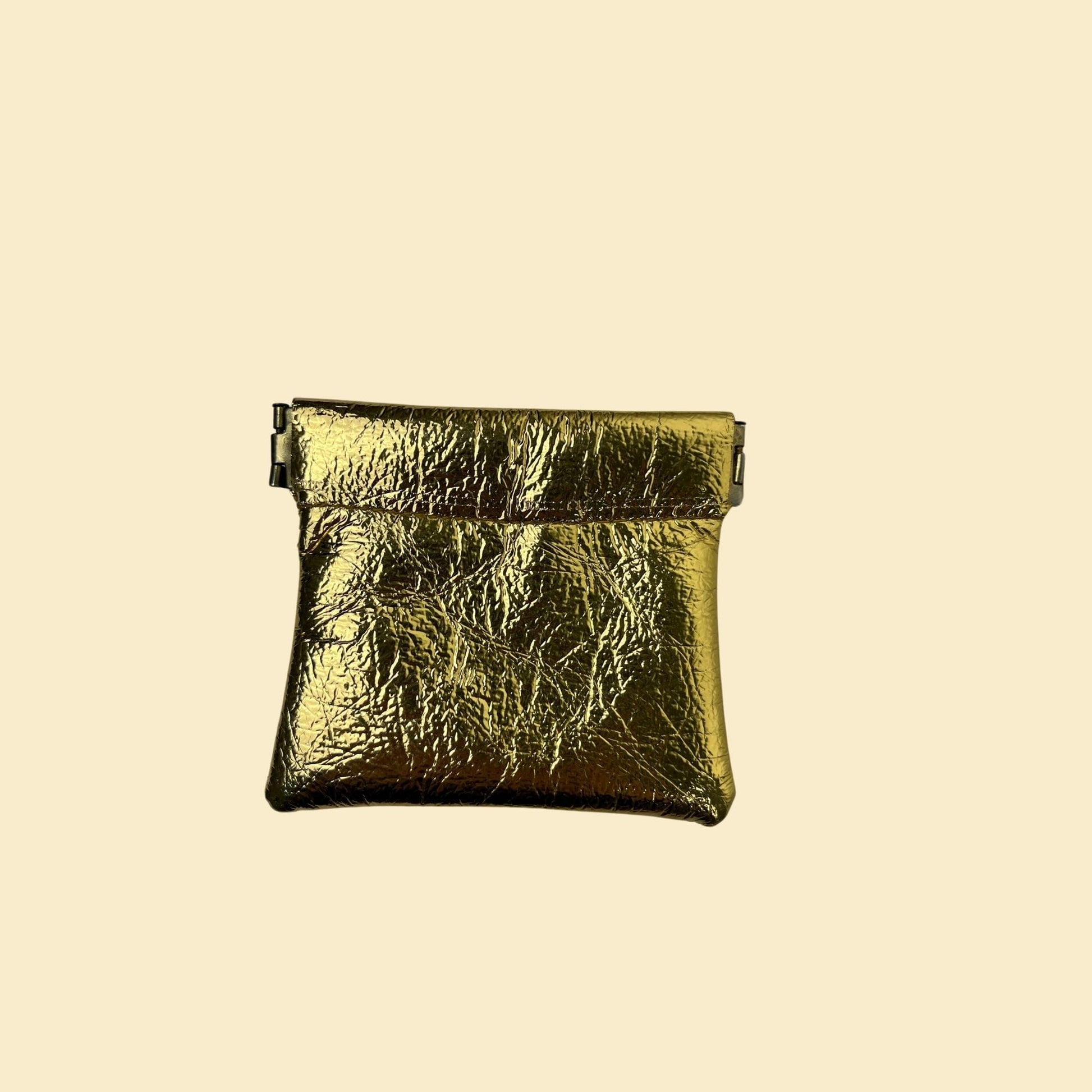 70s gold-toned coin pouch w/ key ring, vintage 1970s faux-leather metallic coin purse