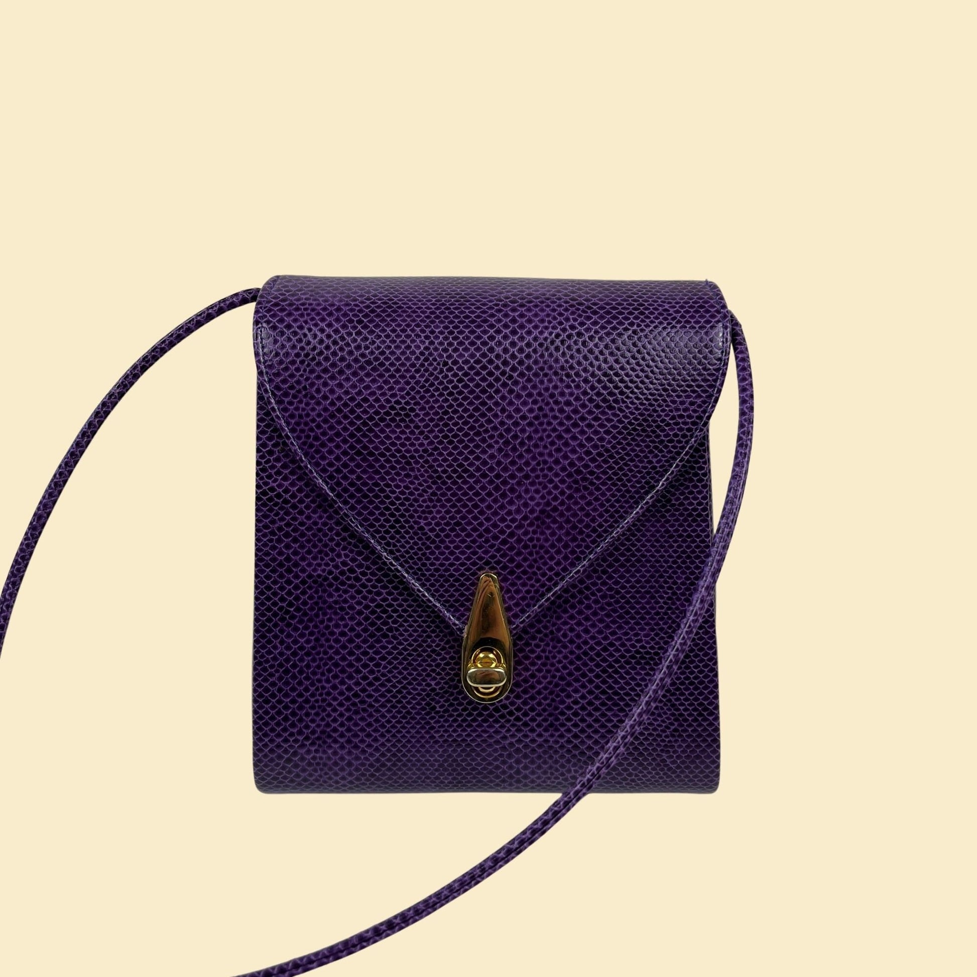 Vintage 70s/80s purple shoulder bag, Andé structured triangle shaped clutch w/ shoulder strap