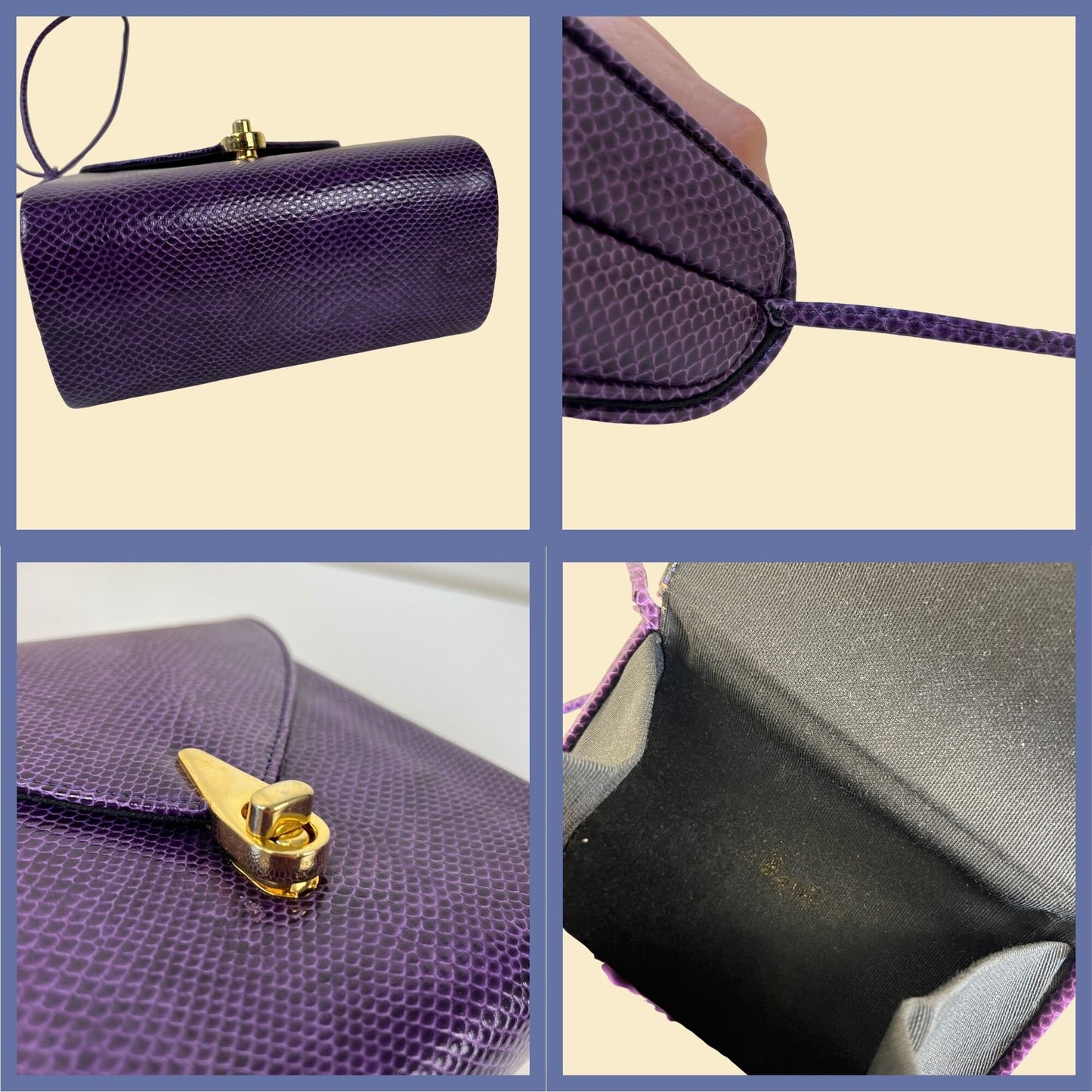 Vintage 70s/80s purple shoulder bag, Andé structured triangle shaped clutch w/ shoulder strap