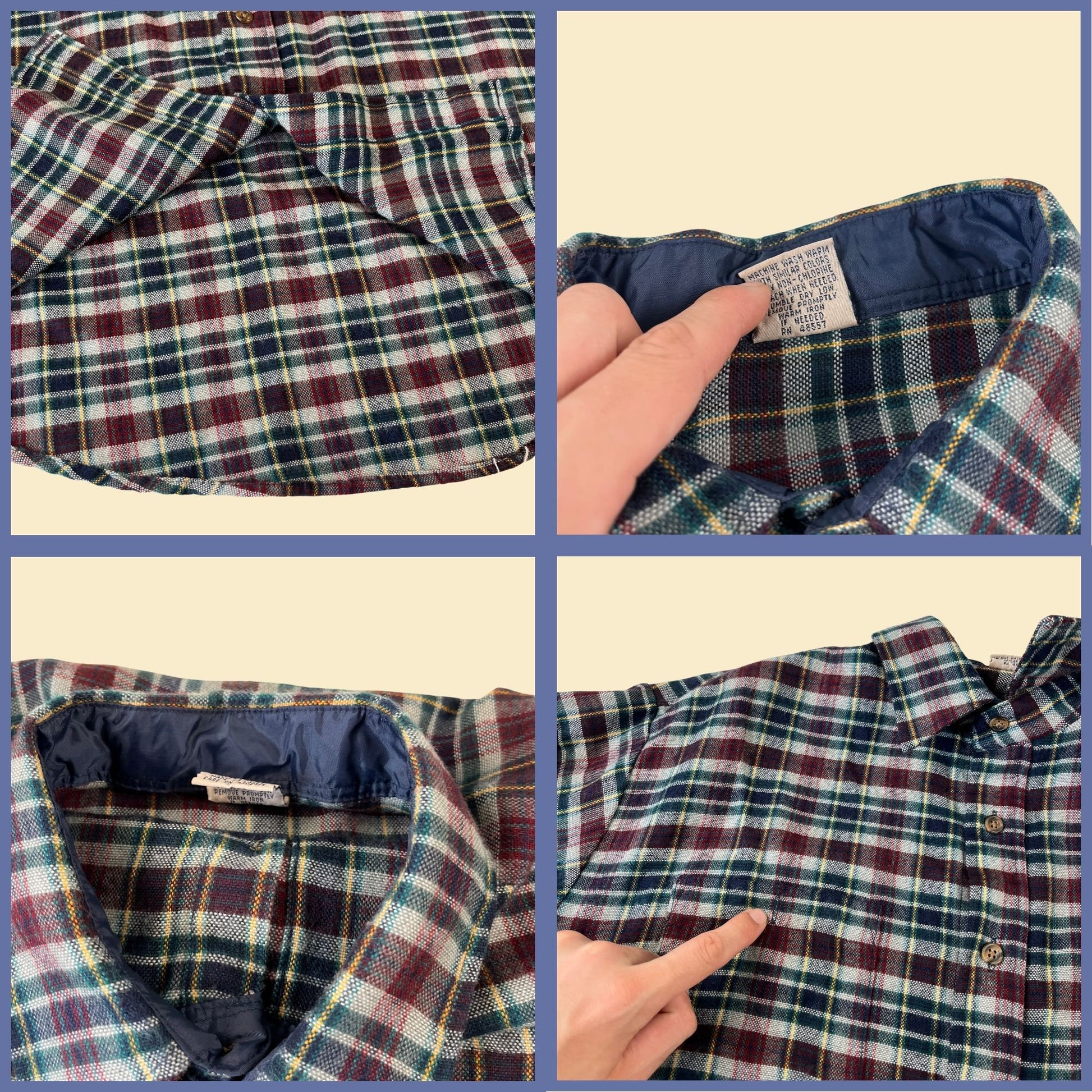 90s XL flannel shirt by Windridge, vintage green/burgundy plaid button down acrylic flannel shirt