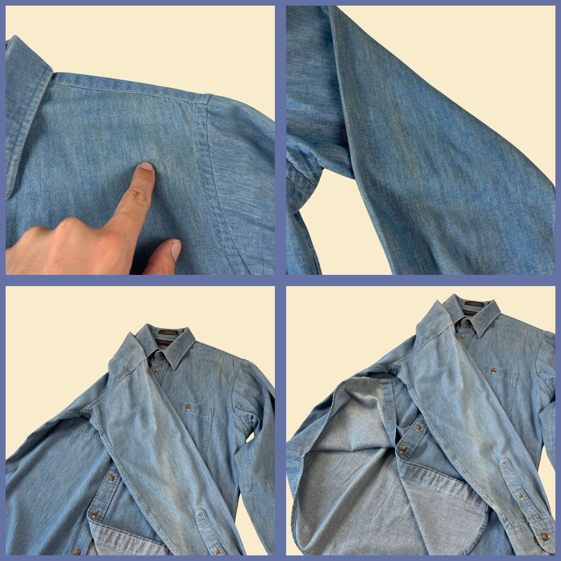 1990s chambray button down by Courtenay, vintage size 15.5/34-35 casual button down blue shirt