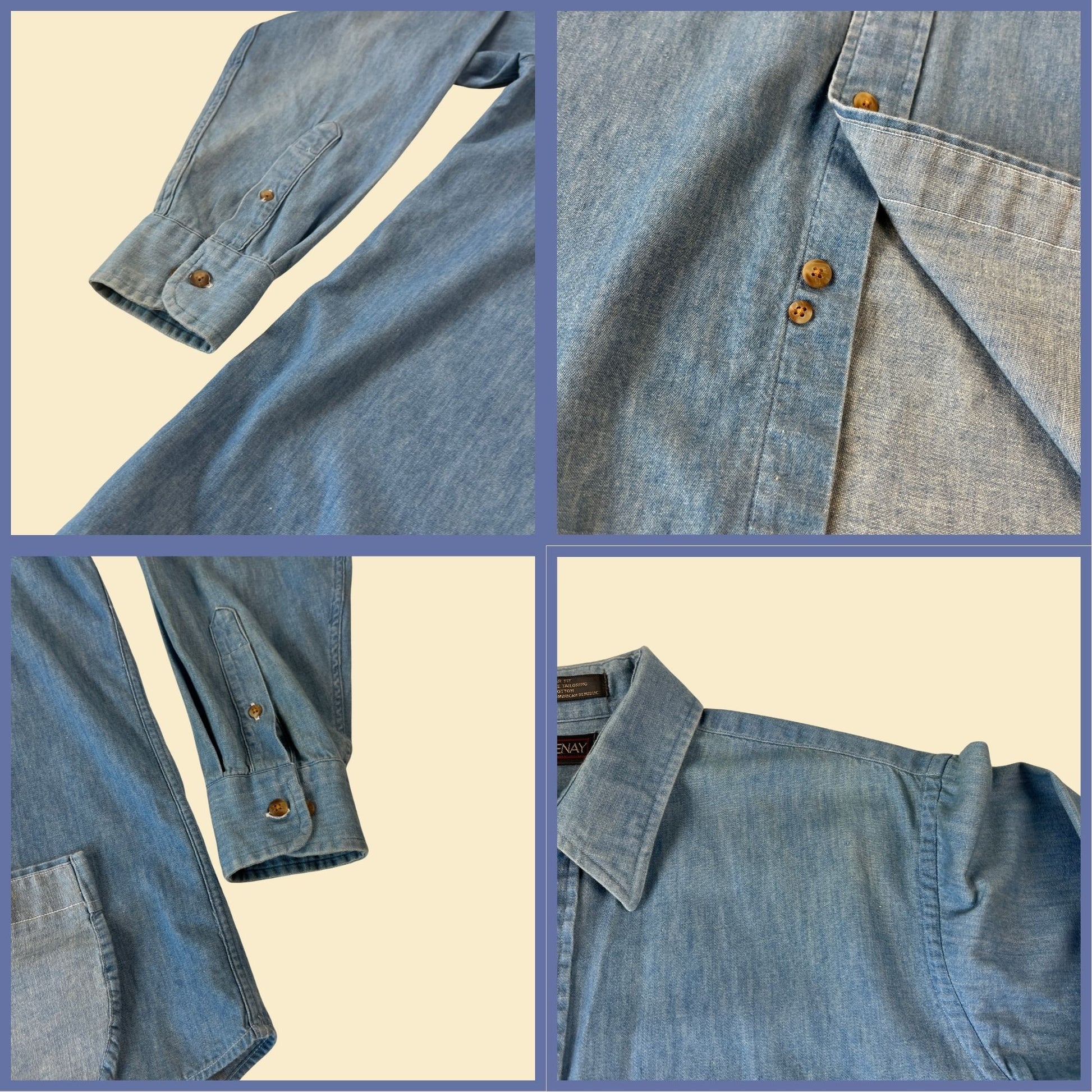 1990s chambray button down by Courtenay, vintage size 15.5/34-35 casual button down blue shirt