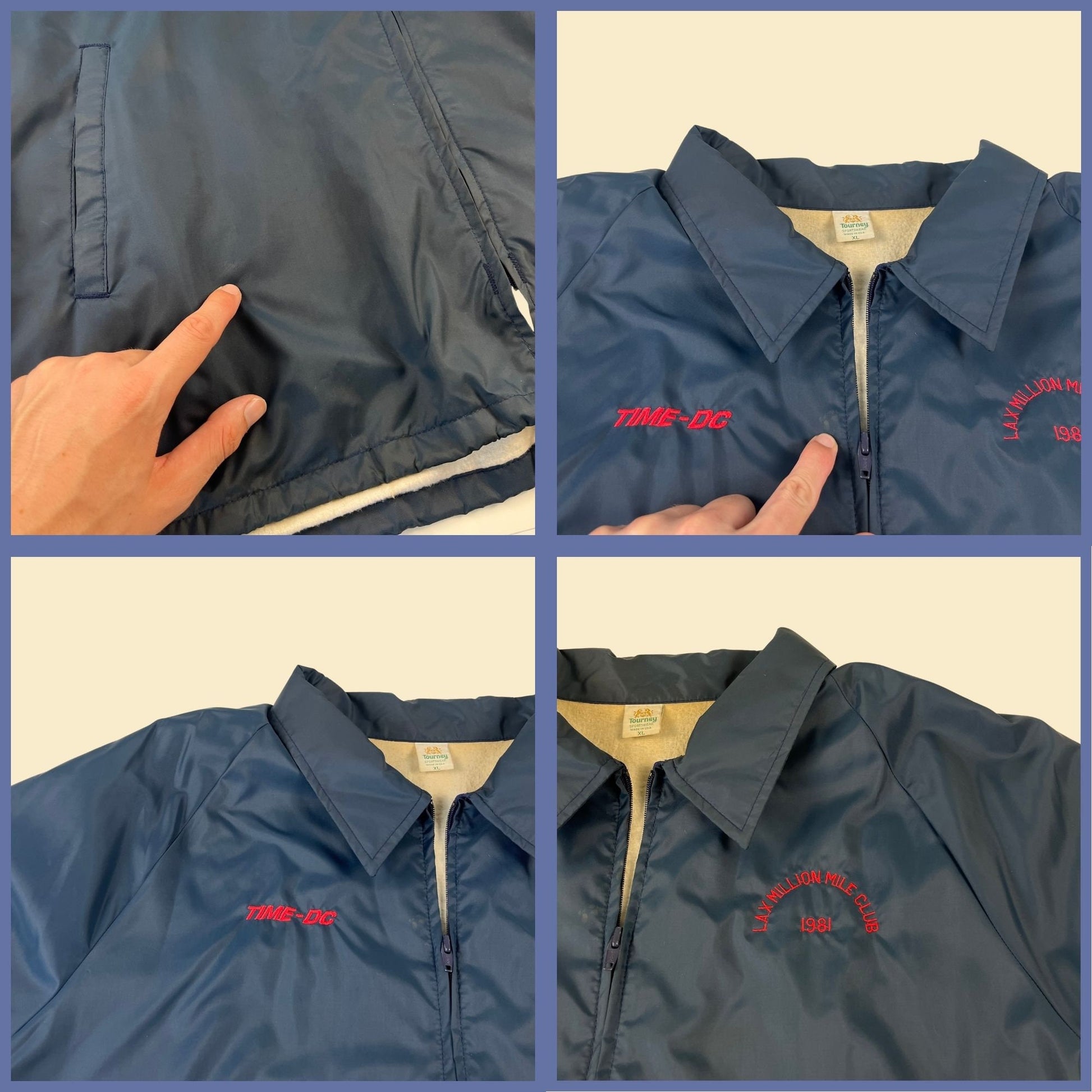 1981 LAX Million Mile Club windbreaker jacket, vintage size XL blue Los Angeles zip up track jacket