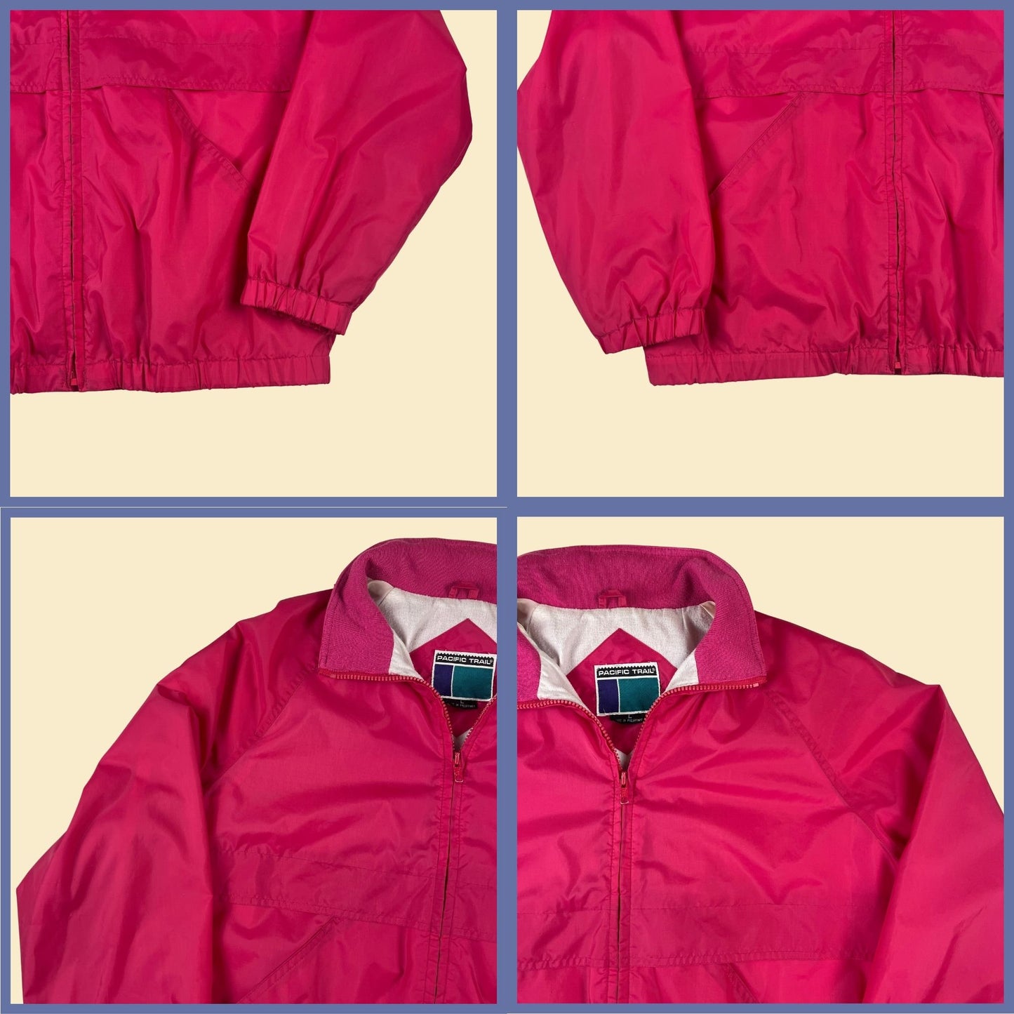 90s neon pink windbreaker by Pacific Trail, size L vintage 1990s zip up hooded lightweight windbreaker